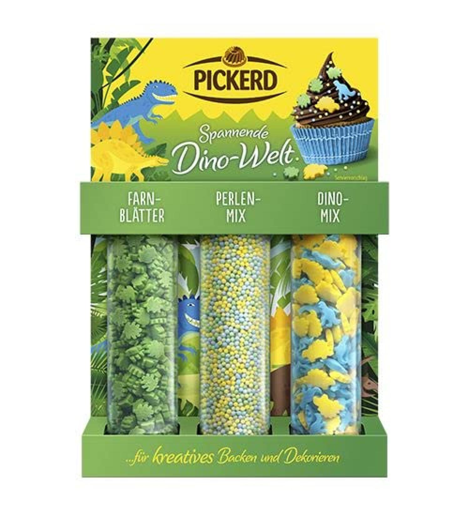 Pickerd Decor Sprinkles Set of 3 Exciting Dino World with Fern Leaves Pearl Mix and Dinos 79g