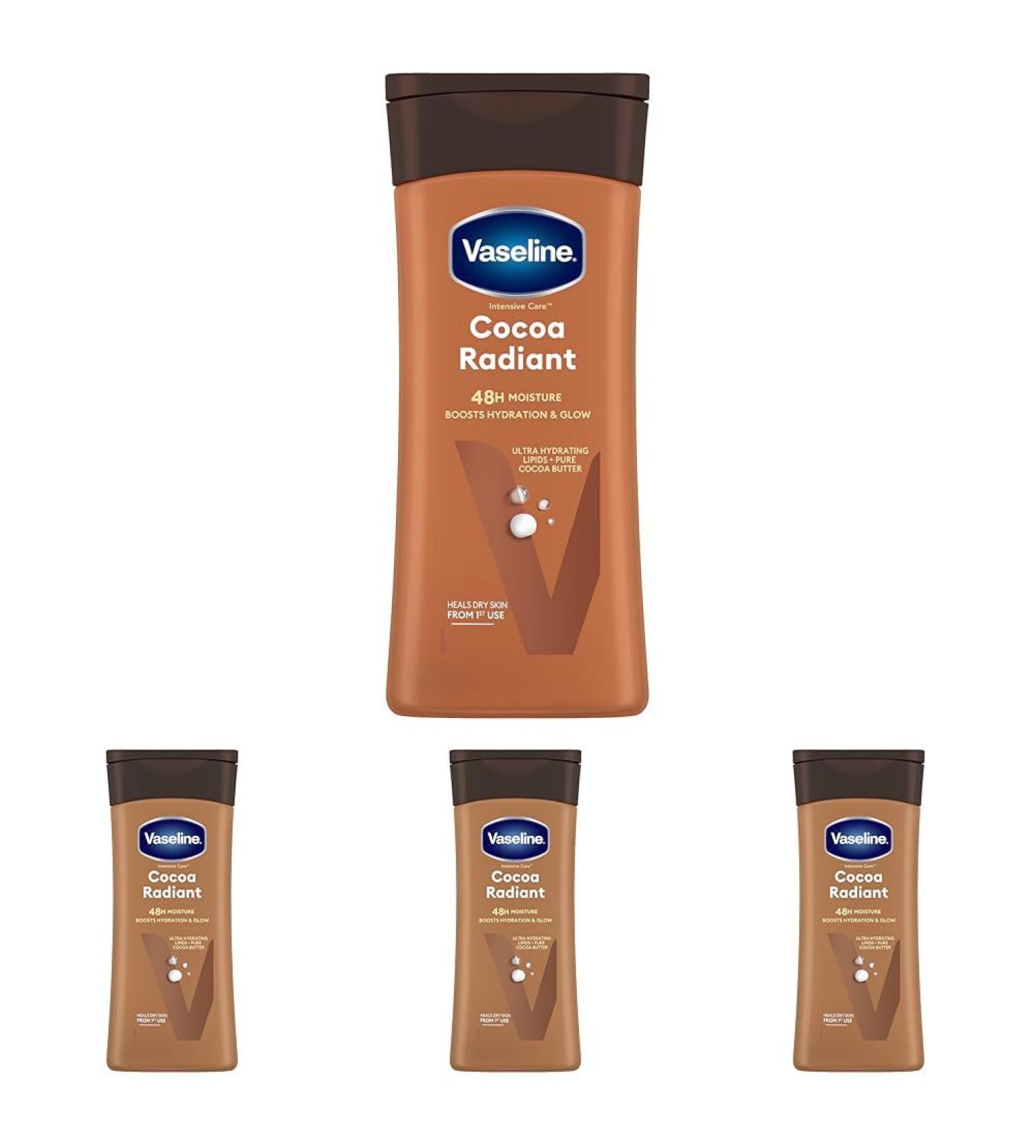 Vaseline Intensive Care Cocoa Radiant Body Lotion with ultra-hydrating lipids and pure cocoa butter for dry skin 200 ml (Pack of 4) 200 g (Pack of 4) Cocoa Radiant Body Lotion 200ml - Buy Online on SooperMarket.com