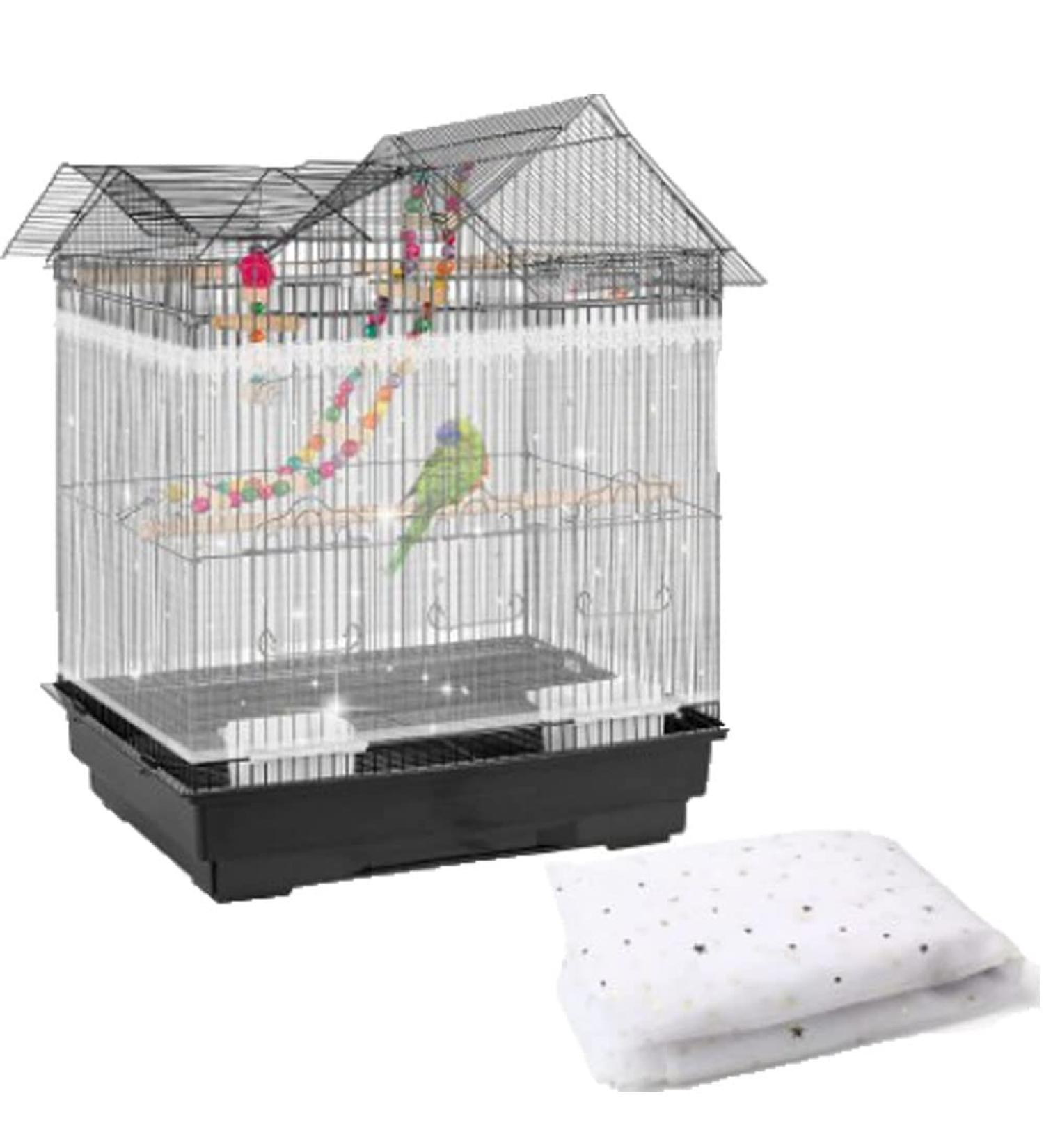 Adjustable Bird Cage Net Seed Catcher | Nylon Mesh Cover for Parrot Cage | Bird Rope Perch Toys | Cage Accessories | White, 78.7 x 15 Inch - Buy Online on SooperMarket.com