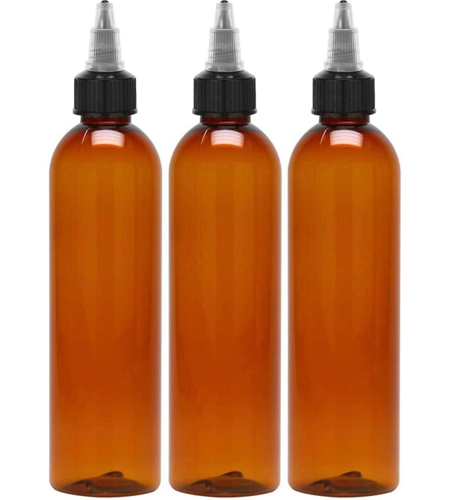 BRIGHTFROM 8 oz Twist Top Squeeze Bottles, Black Nozzle, BPA-Free PET, Refillable, Pack of 3 - Amber - Buy Online on SooperMarket.com