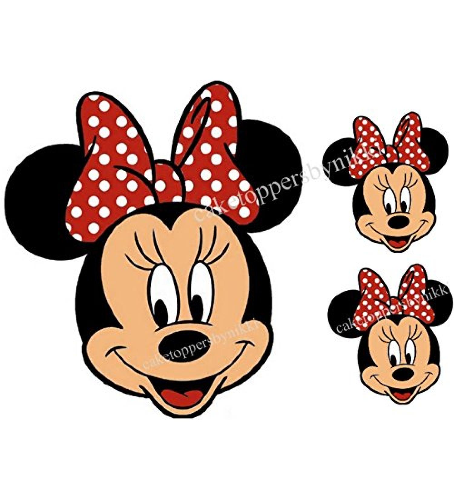 Edible RED Bow Minnie Mouse FACE & 2 Smaller Faces Girls Uncut Icing Cake Topper