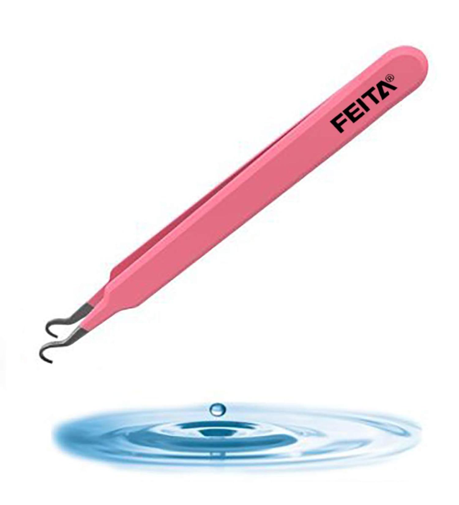FEITA Pro Blackhead Acne Extraction Tweezers - Surgical-Grade Stainless Steel Curved Comedone Extractor for Whitehead & Pimple Removal - Pink - Buy Online on SooperMarket.com
