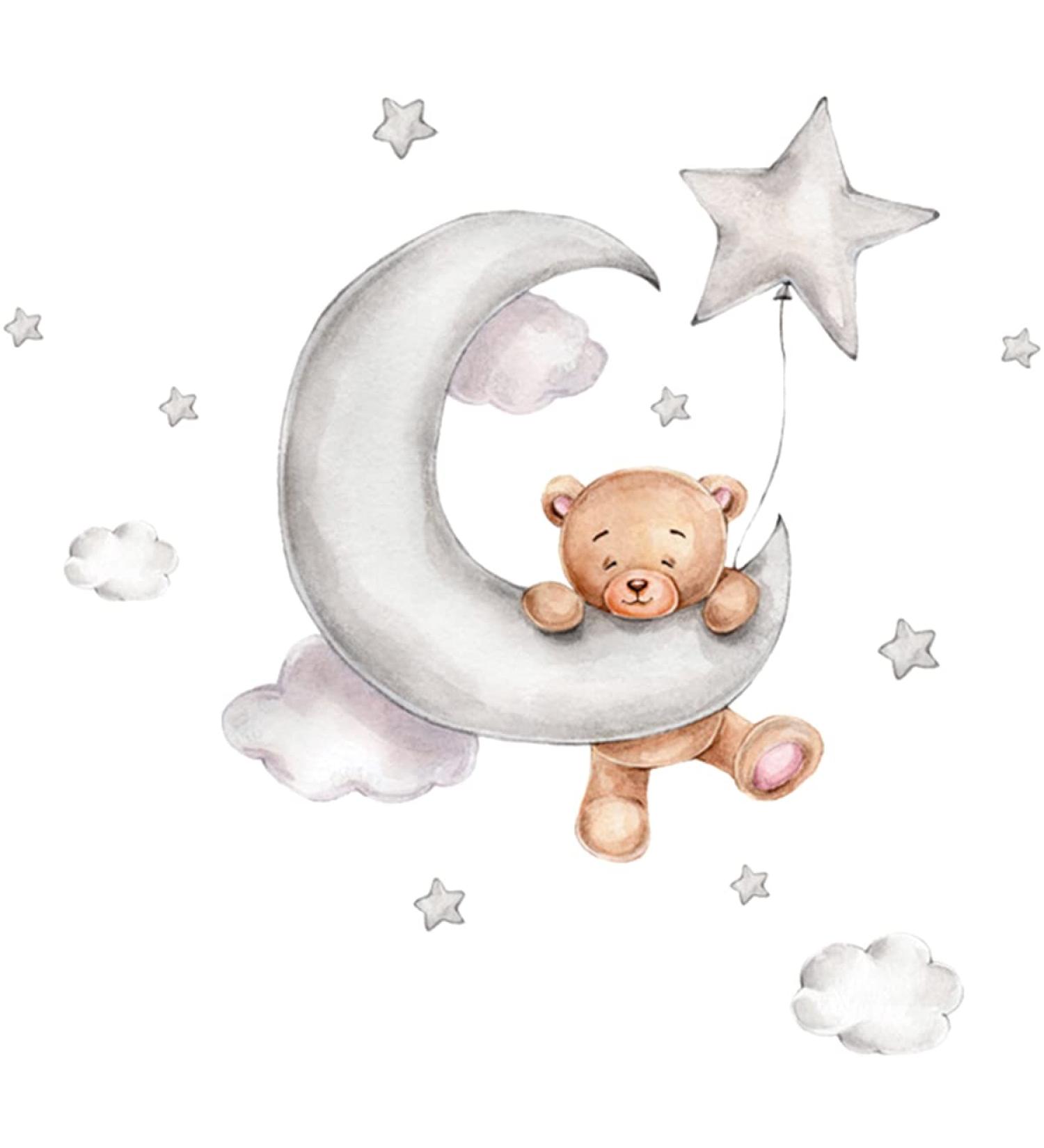Cute Bears and Night Sky Wall Stickers for Kids' Room Decor - Moon, Stars, Clouds - Nursery Wall Decals - Buy Online on SooperMarket.com