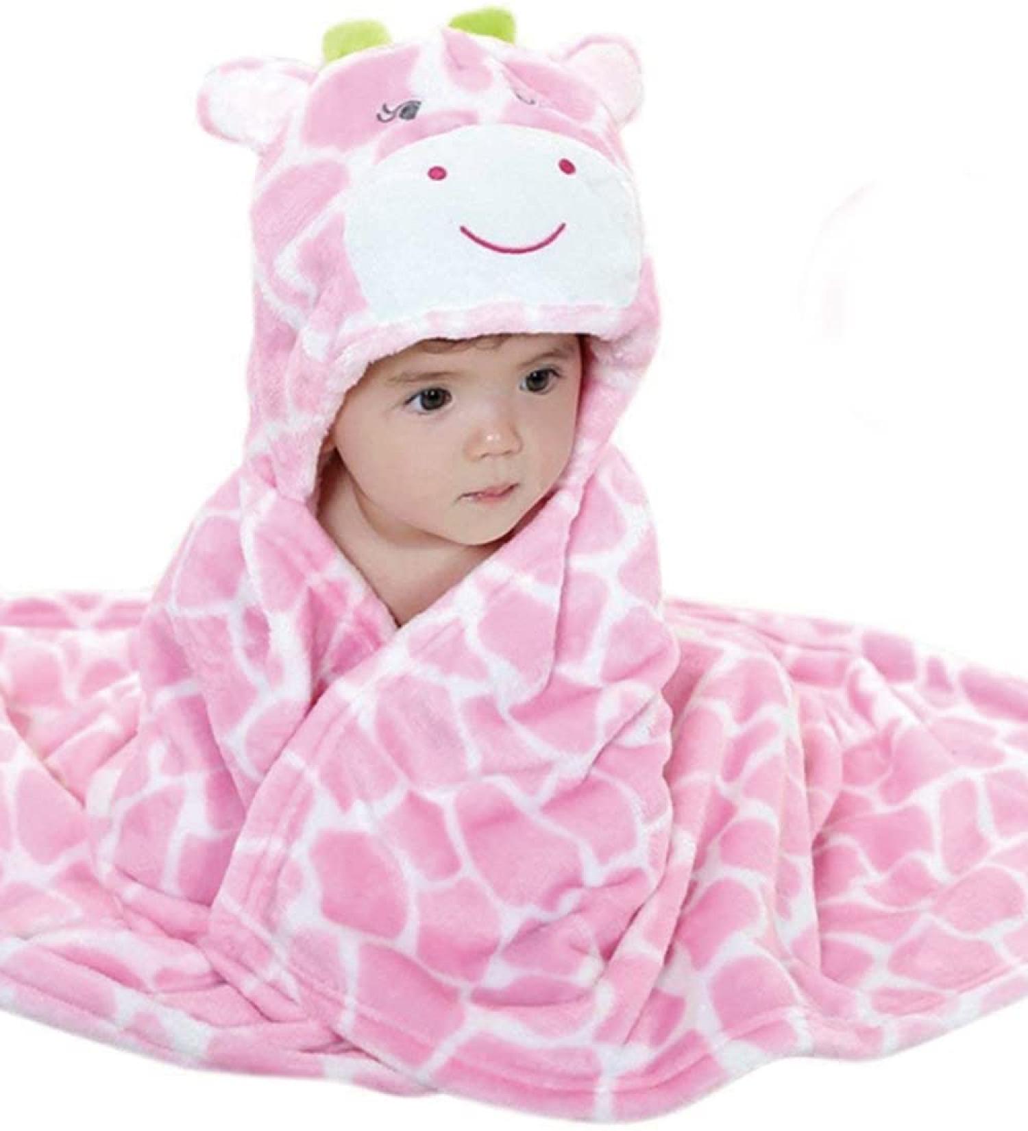 Gneliwm Baby Hooded Blanket Swaddle Wrap | Soft Plush Towel for Newborns & Infants | Cute Pink Design - Buy Online on SooperMarket.com