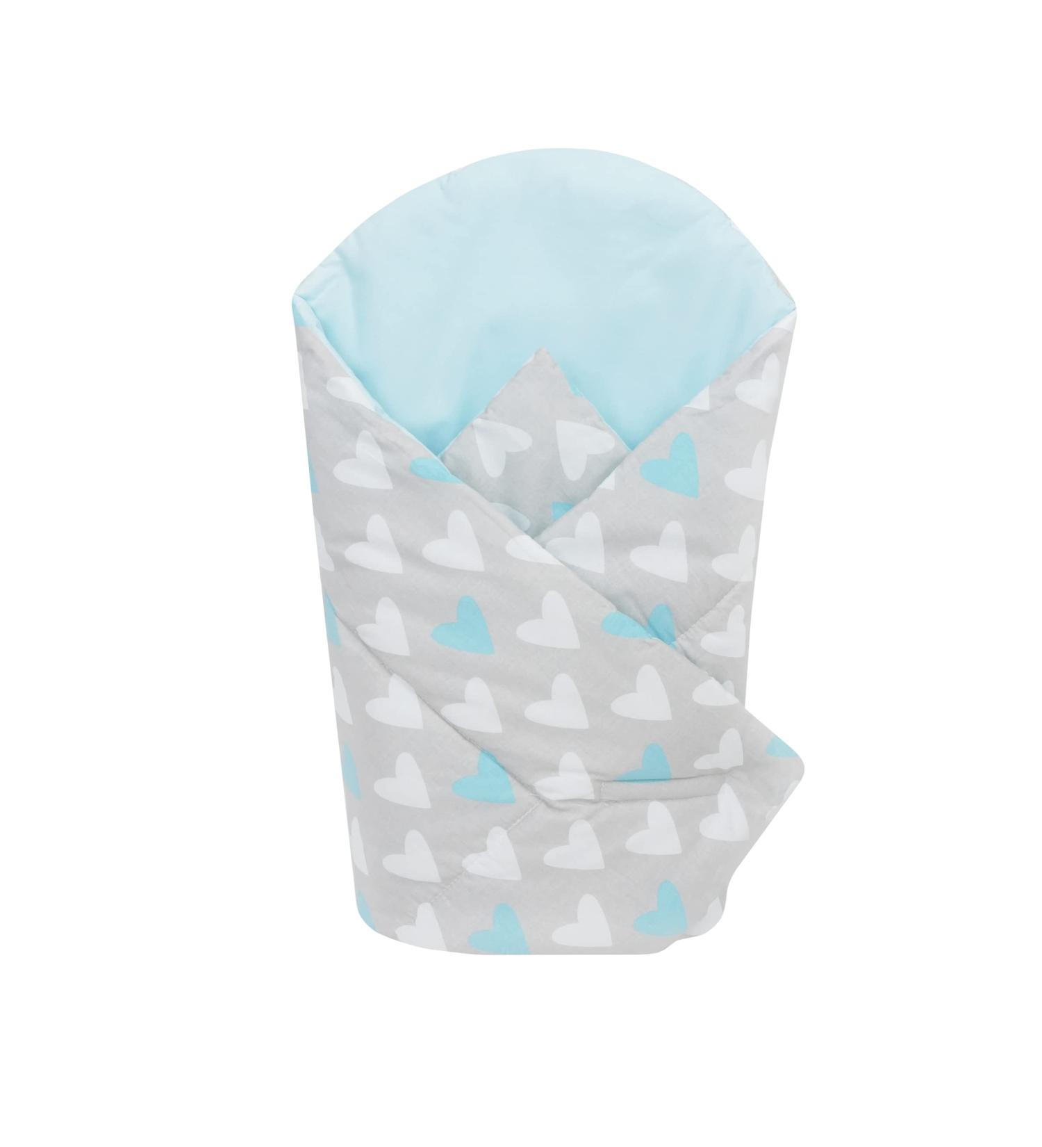 Baby Swaddle Wrap Blanket | Newborn Cotton Swaddling Sleeping Bag 0-3 Months (Blue Hearts) - Buy Online on SooperMarket.com