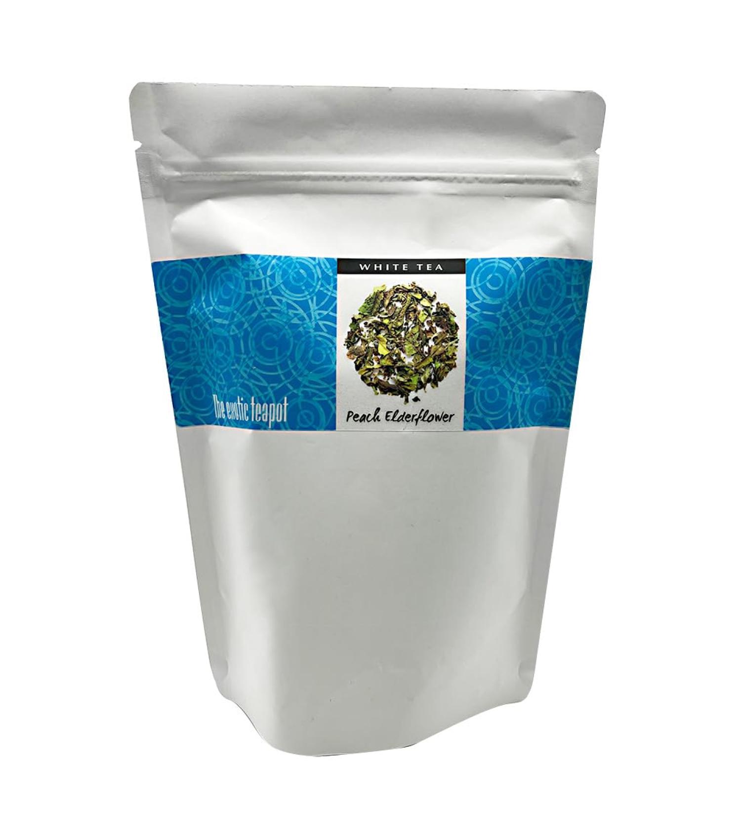 The Exotic Teapot - Peach Elderflower White Tea 75g Pouch Loose Leaf Pai Mu Tan 75 g Pouch (Pack of 1)