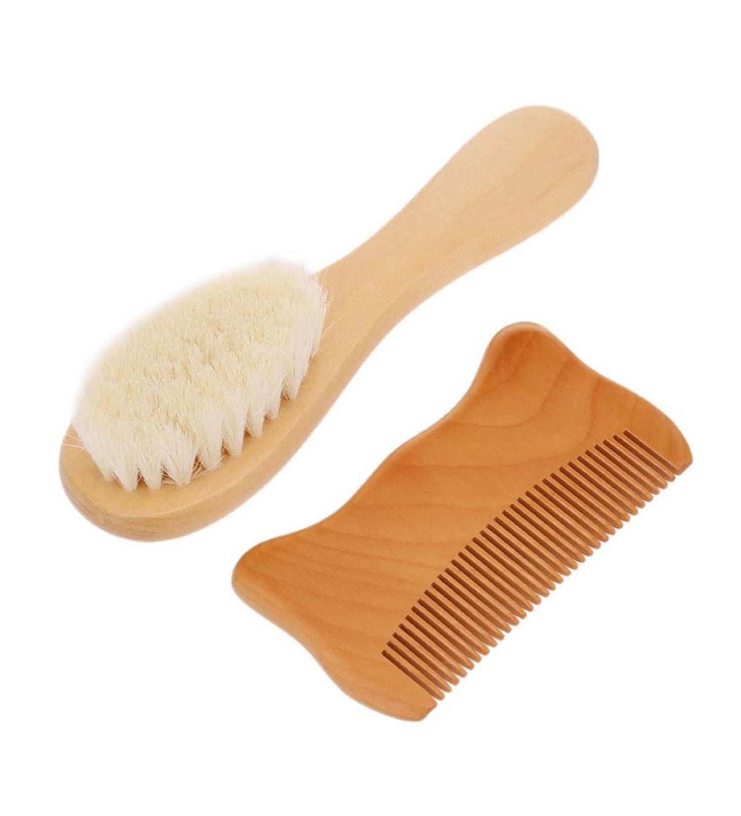 Healeved 2pcs Newborn Hair Brush & Comb Set - Wooden Infant Hairbrush for Toddler & Newborn Scalp - Includes Beard Knife and Shampoo Brush - Baby Hair Care Essential - Buy Online on SooperMarket.com