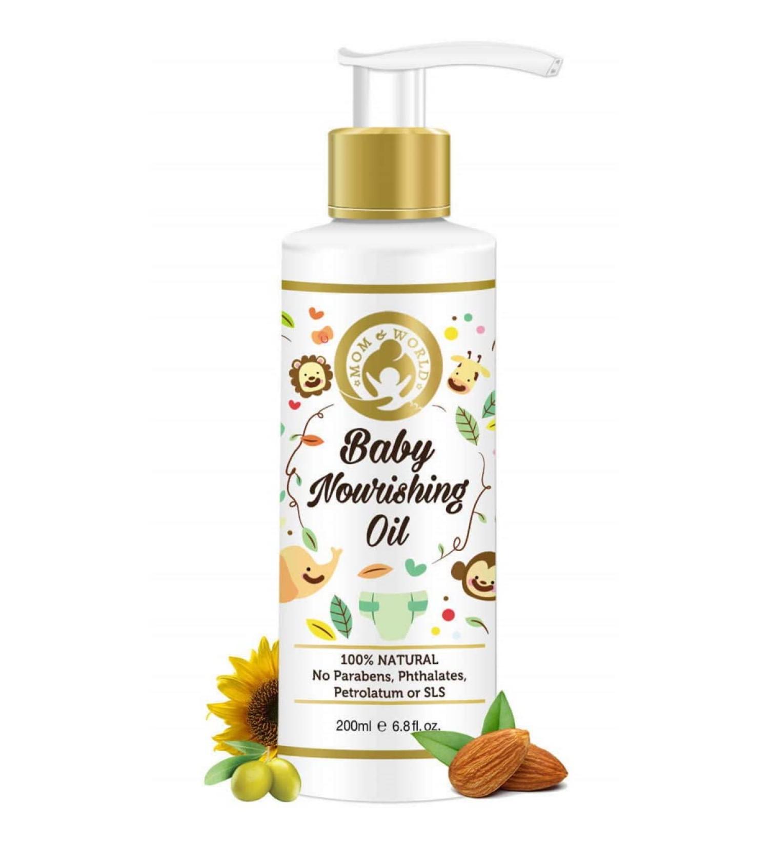 Mom & World Nourishing Baby Oil - Almond, Grapeseed, Wheatgerm, Olive & Coconut Oils - 200ml (MOMWLD03) - Buy Online on SooperMarket.com