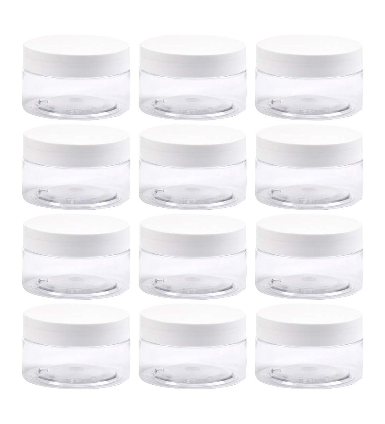 12PCs Clear Mini Plastic Containers - 100ml/80g Empty Small Cans for Creams DIY & Roben Cosmetics - Wide Mouth with Lid - Buy Online on SooperMarket.com