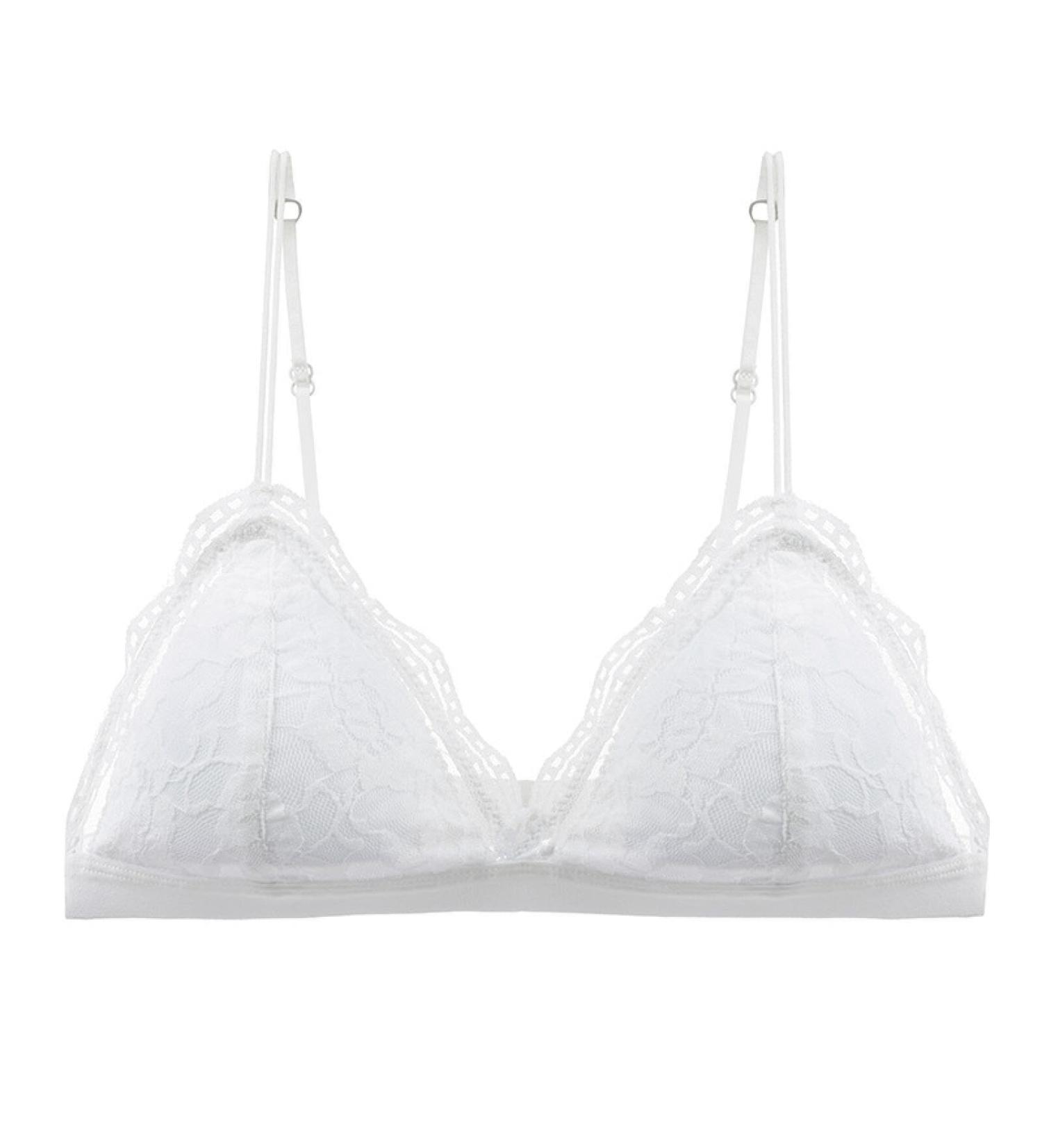 LoRier Women s Lace Bralette - Floral Adjustable Thin Strap V-Neck Wireless Triangle 75A White - International Shipping Available - Buy Online on SooperMarket.com
