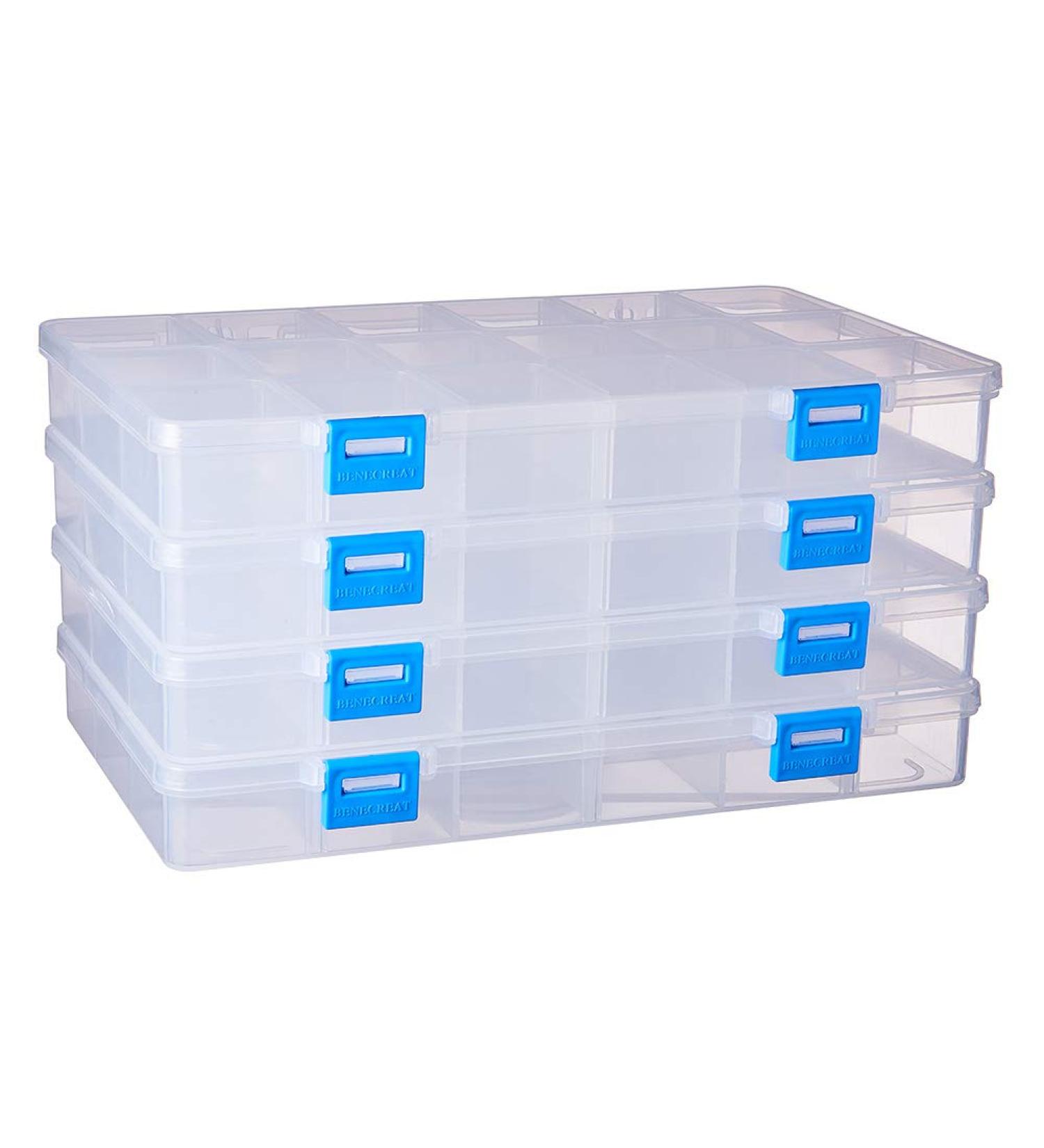 Benecreat 4 Pack Large Transparent Plastic Storage Box with Adjustable Dividers - 18 Grids for Jewelry Beads, Tools, and Craft Accessories - 9.4x5.7x1.18 Inch - Buy Online on SooperMarket.com