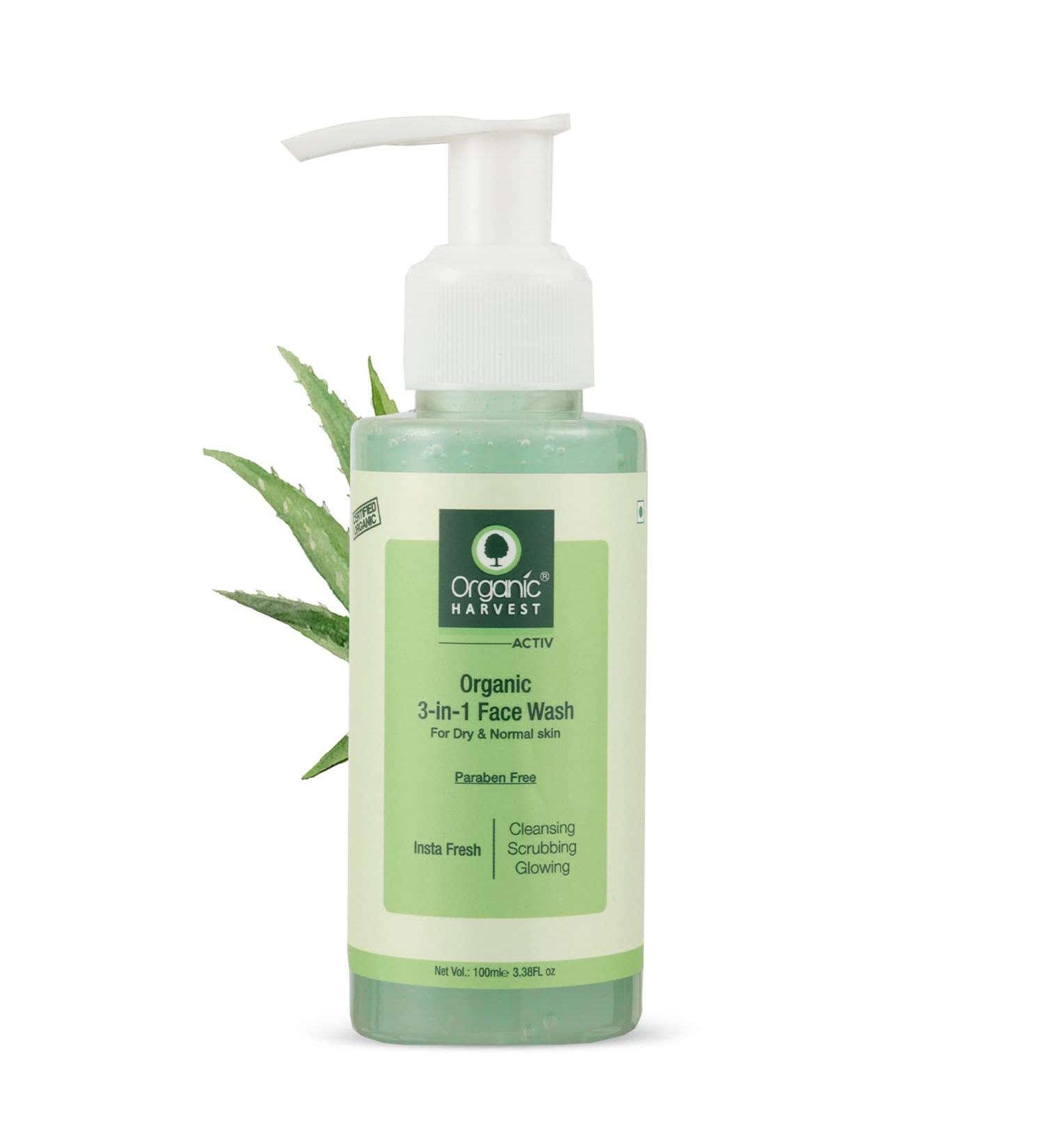 3-in-1 Organic Face Wash for Dry & Normal Skin | Daily Cleansing Scrubbing & Glowing | Paraben & Sulphate Free - 100 ml - Buy Online on SooperMarket.com