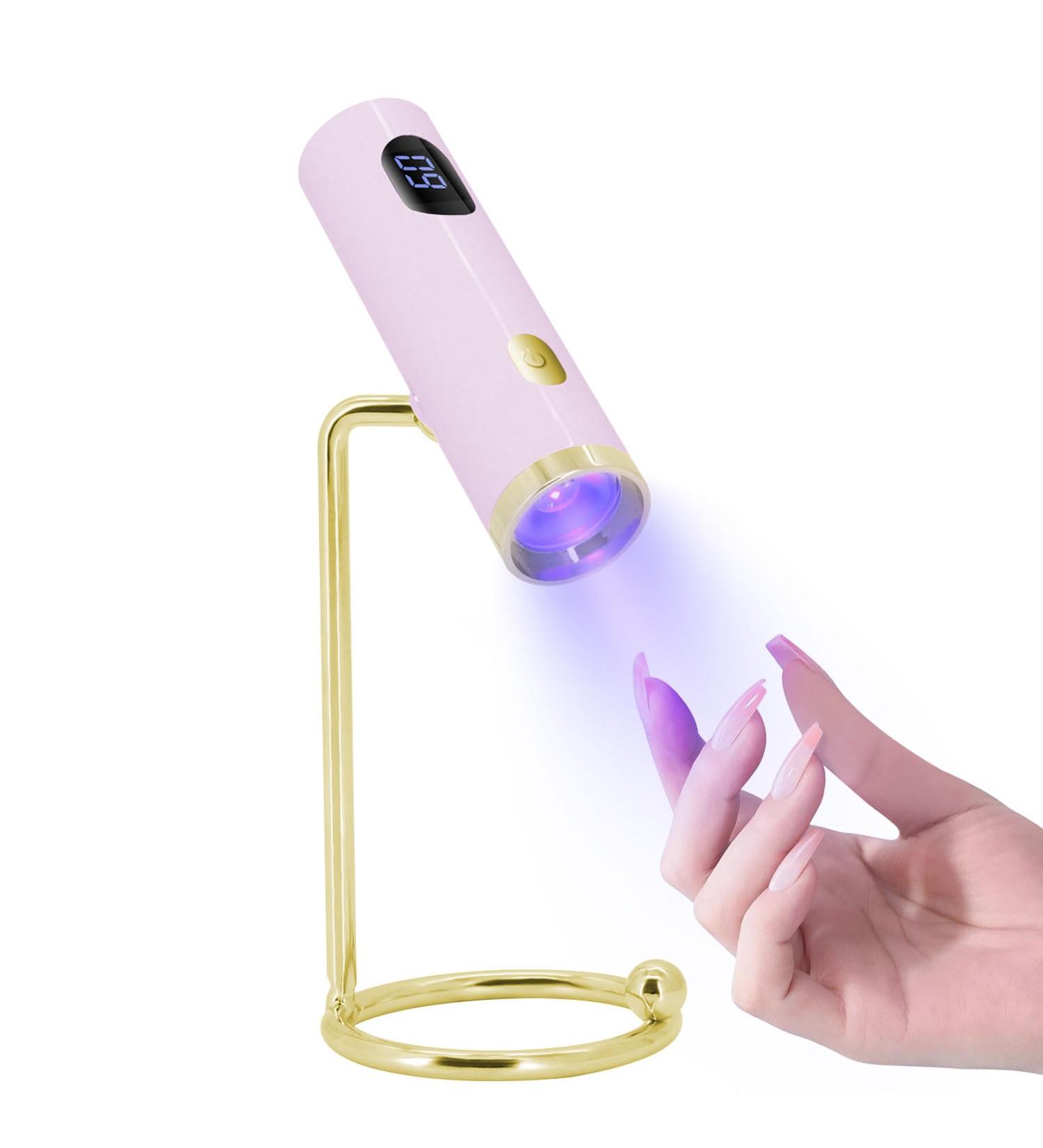 Portable UV LED Nail Lamp - Handfree Mini Light for Gel & Acrylic Nails with Magnetic Stand | USB Rechargeable | 60S Cure - Pink - Buy Online on SooperMarket.com