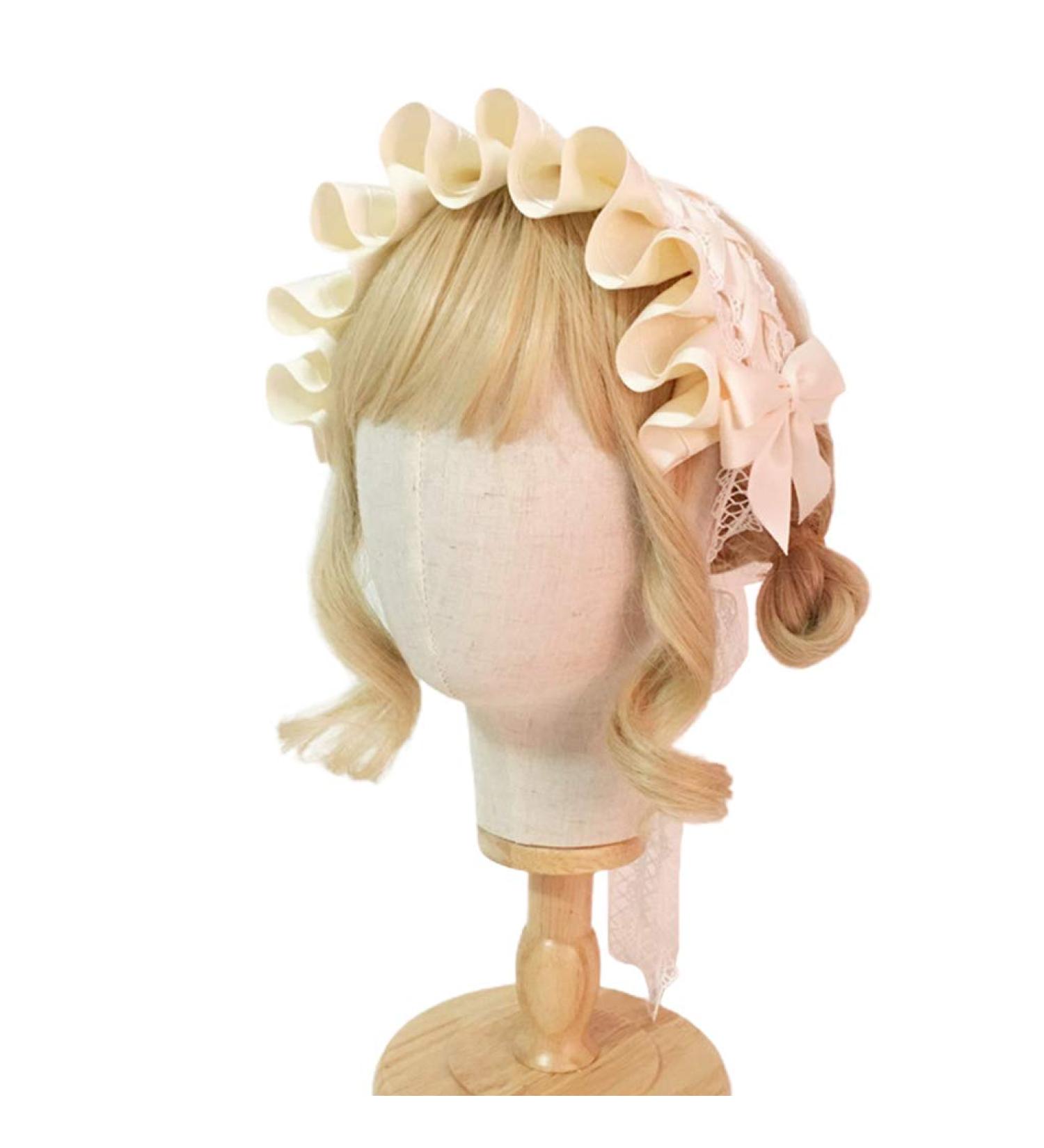 JSGHGDF Japanese Maid Cosplay Headdress Ruffled owknot Hairband Sweet Floral Lace Ribbon Party Hair Accessory White - Buy Online on SooperMarket.com