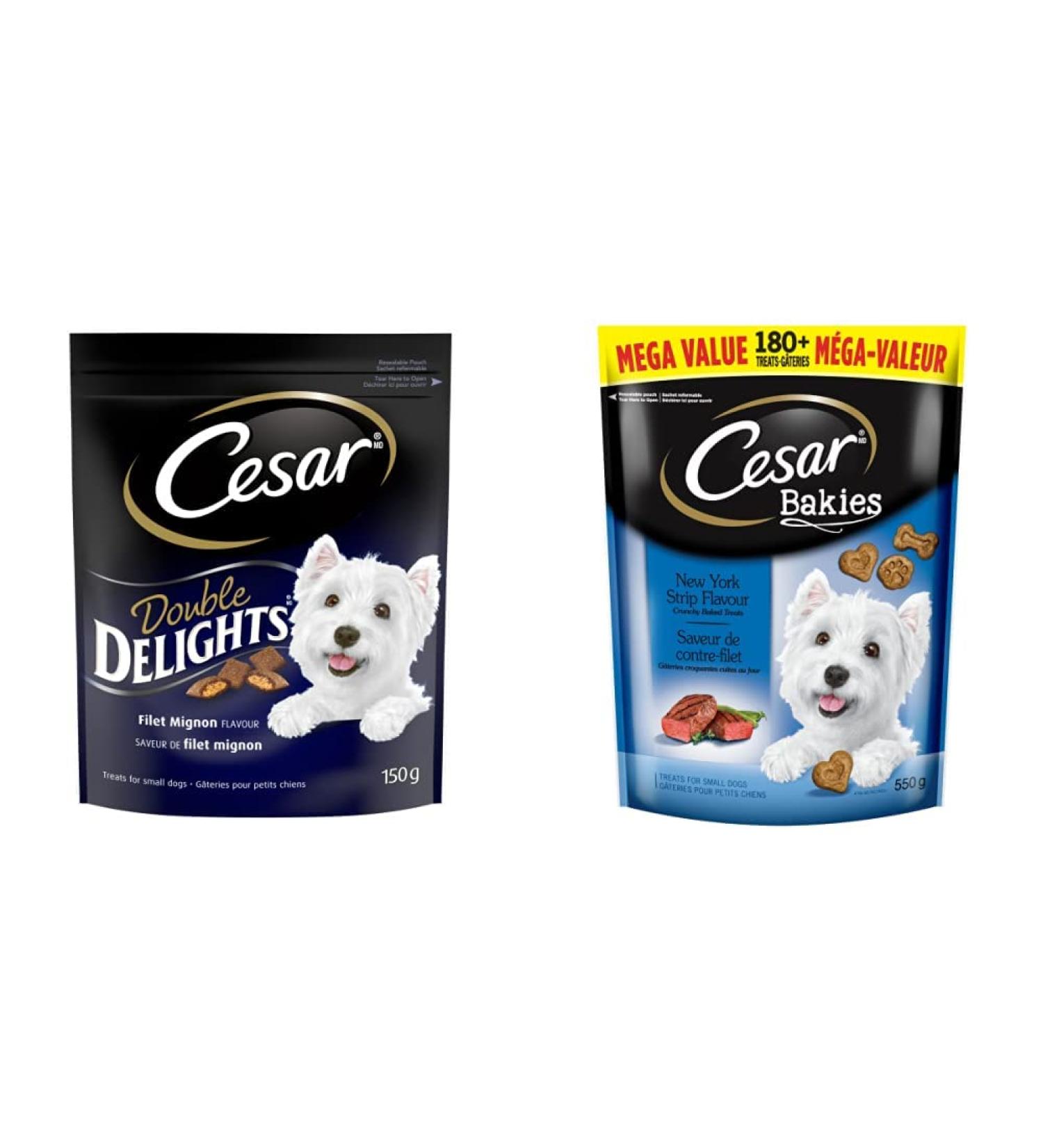 CESAR Double Delights Filet Mignon Treats (10 Pack) + CESAR Bakies New York Strip Crunchy Treats for Small Dogs