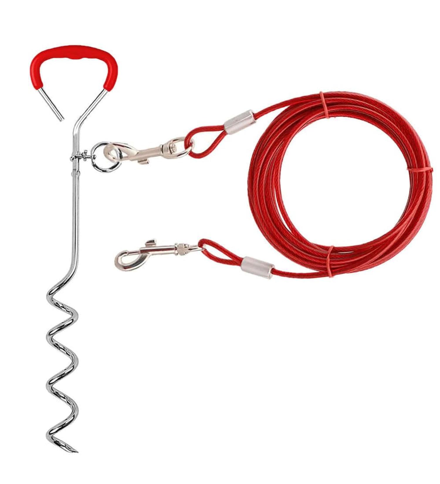 Wolike Dog Tie Out Cable and Stake Dog Wire Traction Rope Heavy Duty Stake-Out Dog Spike Spiral Pet Fixed Pile Outdoor Grass Dog Towing Rope (16FT/5M Red) 16FT/5M Red - Buy Online on SooperMarket.com