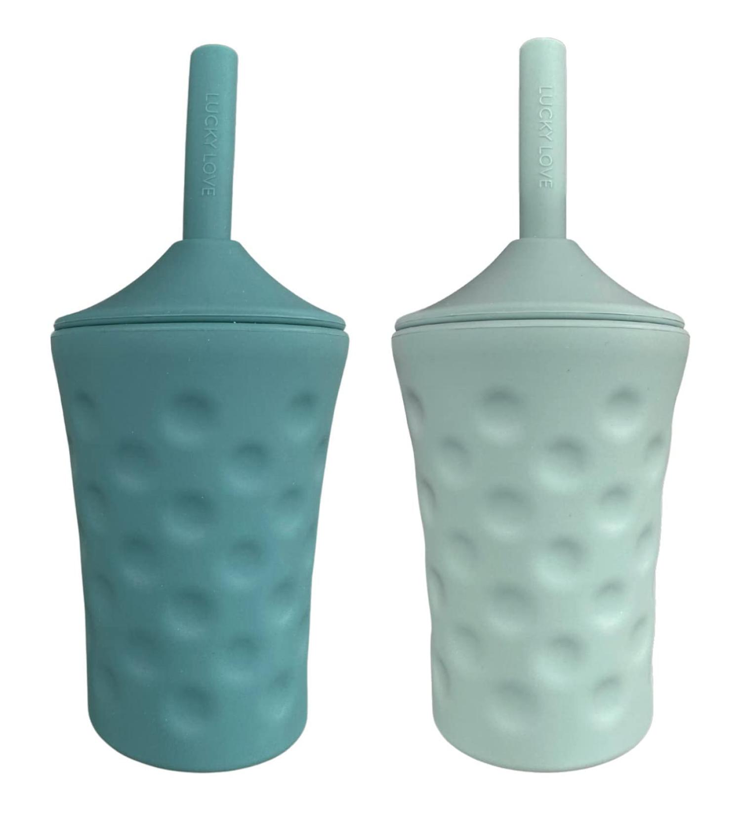 Lucky Love Silicone Sippy Cup with Straw | Easy Grip Baby & Toddler Cups 6-12 Months+ | Spill Proof & BPA Free (2 Pack - Blue & Green) - Buy Online on SooperMarket.com