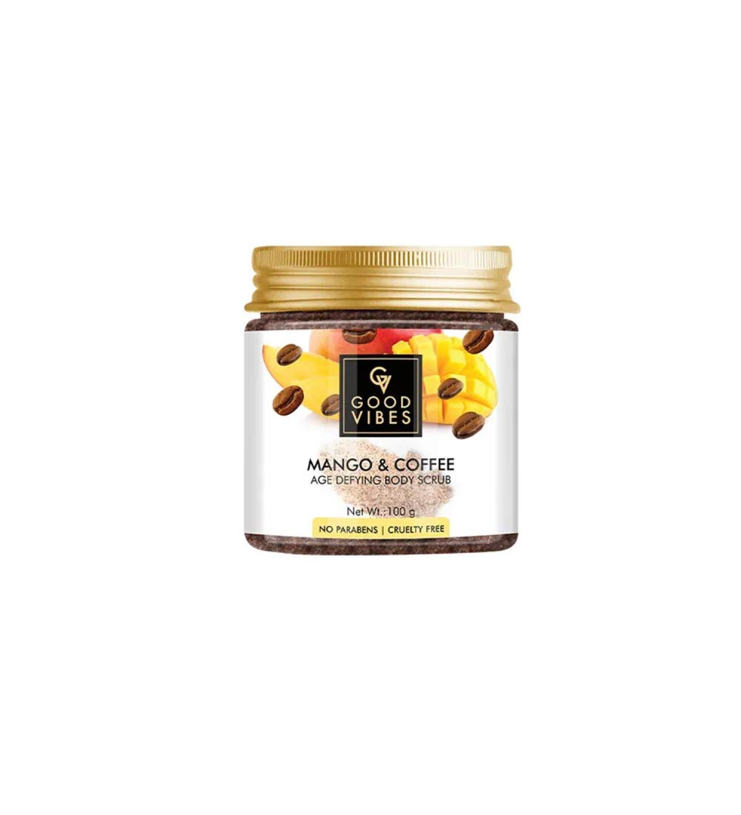 Good Vibes Mango & Coffee Age Defying Body Scrub - Nourishing Exfoliant for Radiant Skin | 100 gm | International Shipping - Buy Online on SooperMarket.com