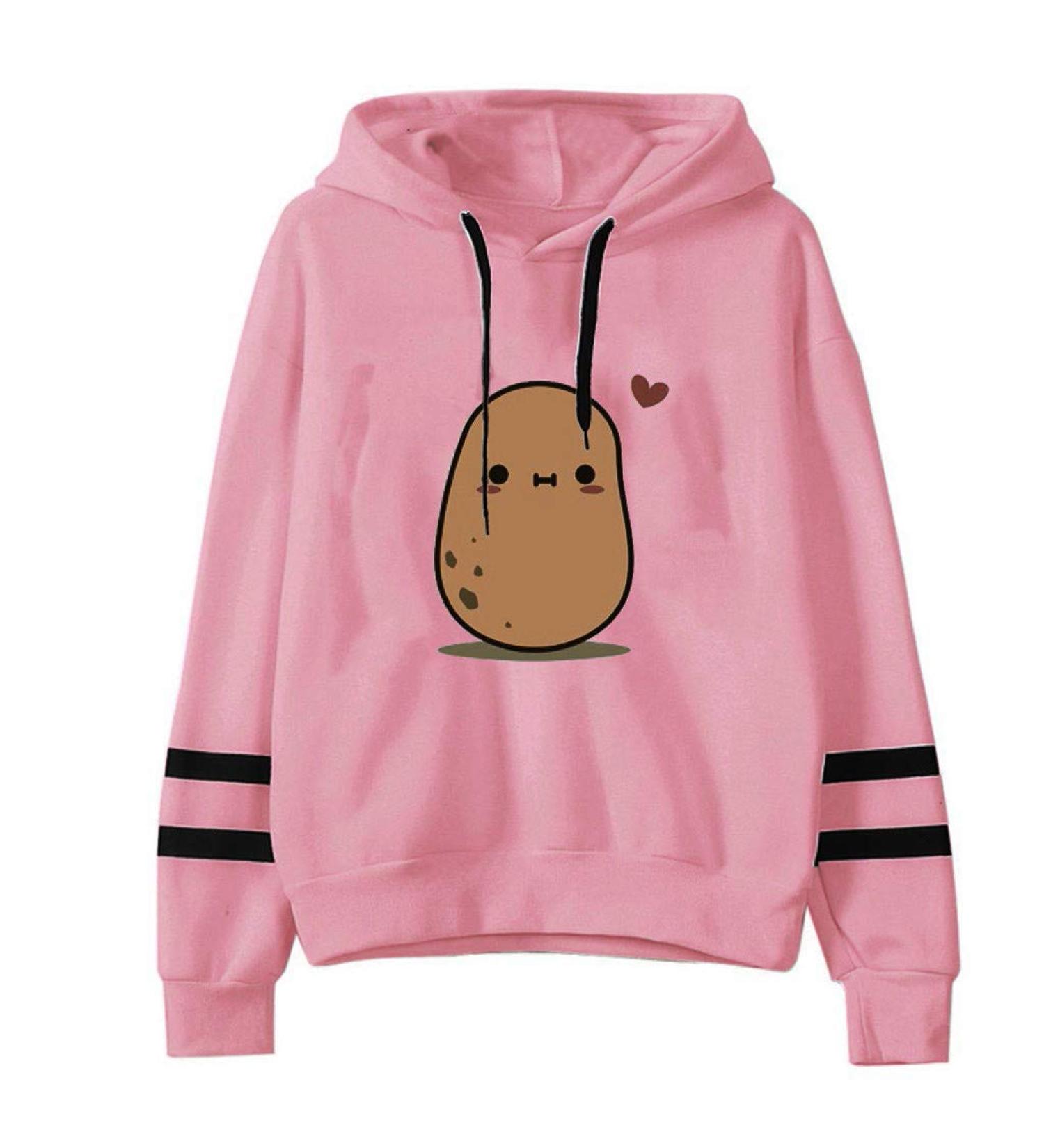 IFOTIME Cute Hoodies for Potato Heart Printed Hooded Sweatshirt Sport Ligthweight Solid Color Long Sleeve Pullover C01 Pink Medium