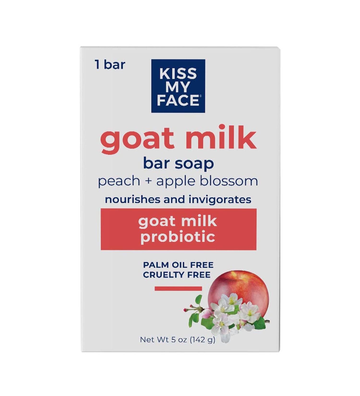 Kiss My Face Goat Milk Bar Soap - Peach + Apple Blossom - Probiotic & Cruelty Free (1-Pack) - Buy Online on SooperMarket.com