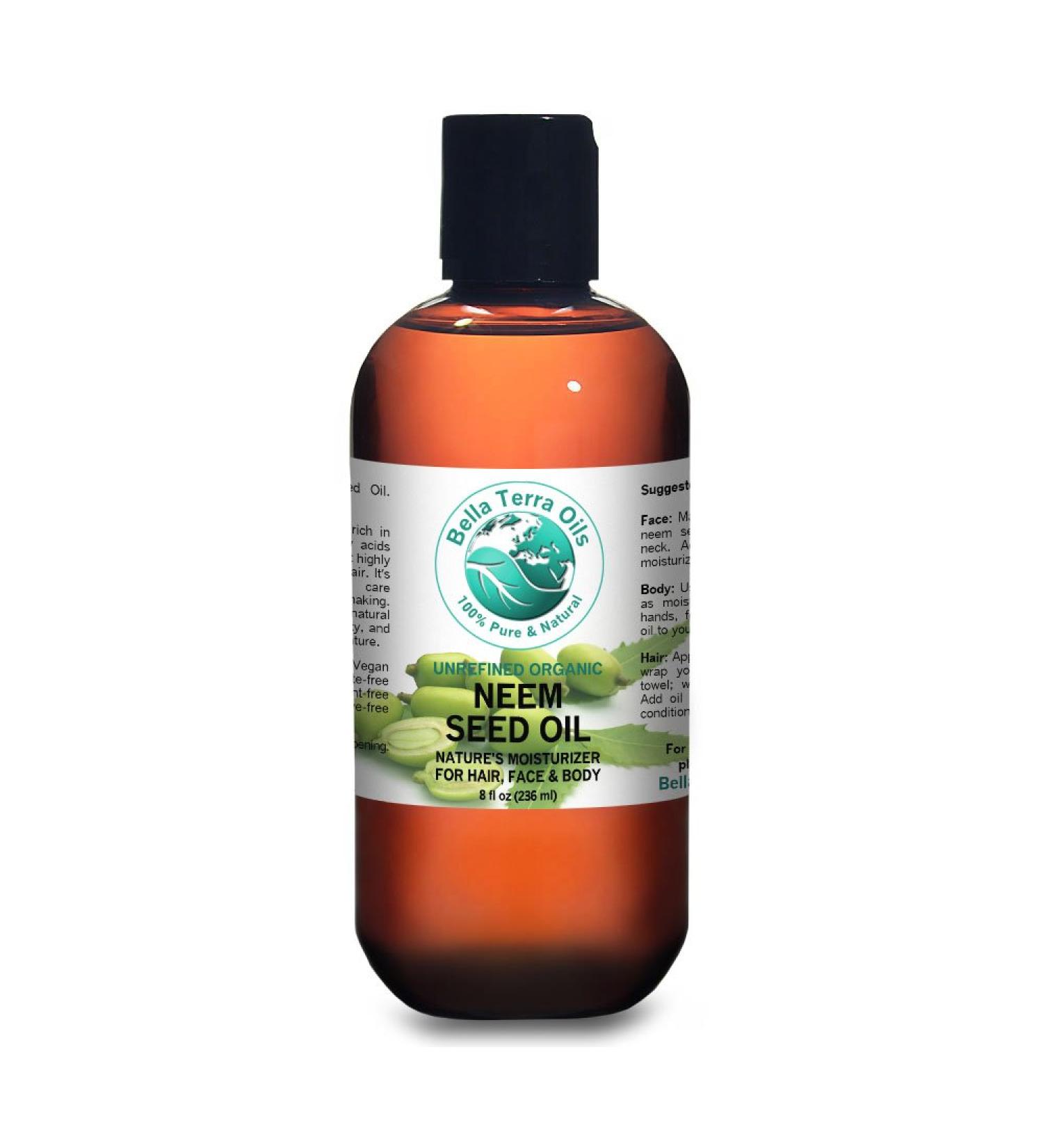Bella Terra Oils Neem Seed Oil. 8 oz. 100% Pure Cold-pressed Unrefined Organic Natural 8 Ounce