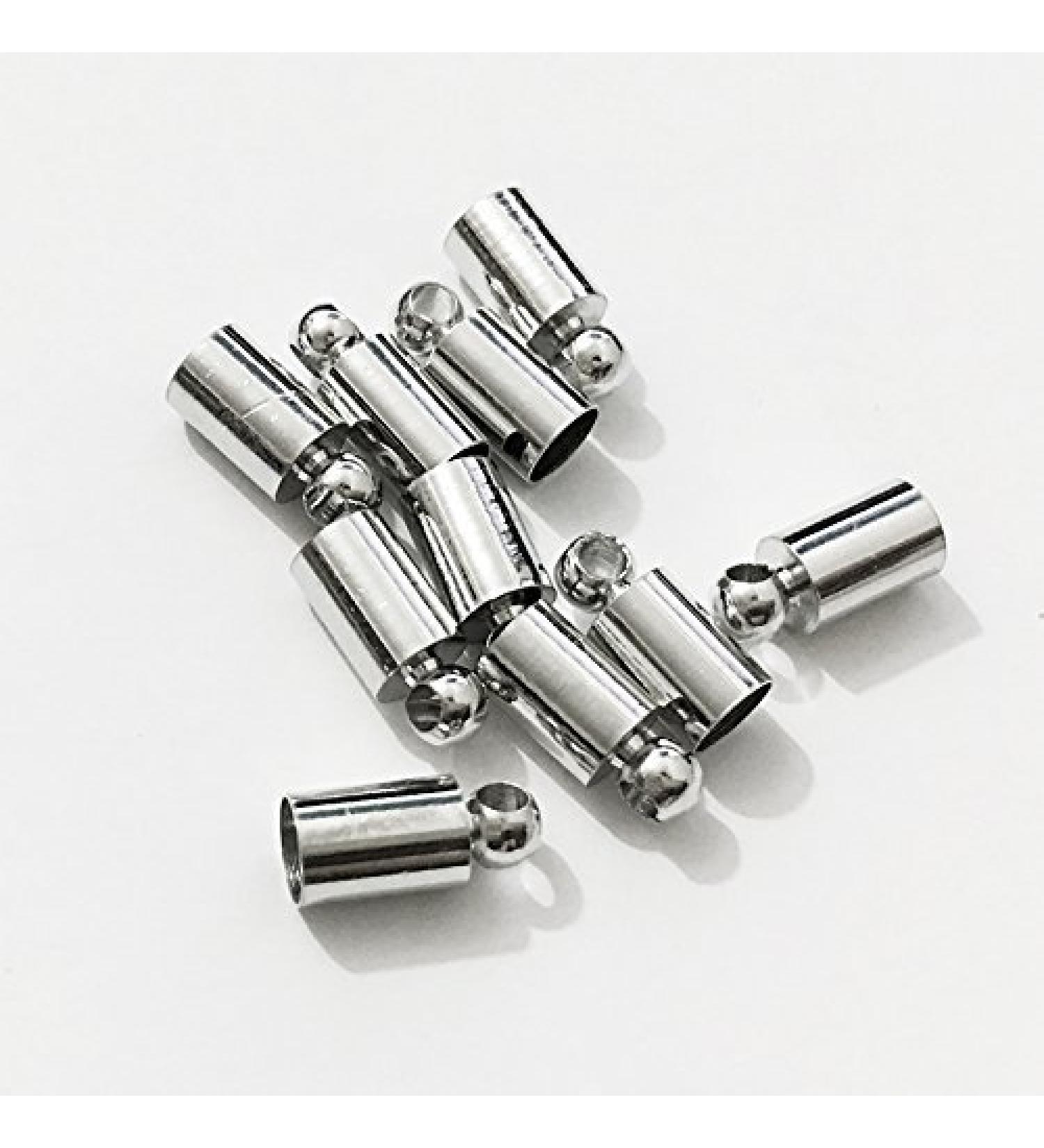 50pcs Glue-in Style Necklace Cord Crimp End Caps Tassel caps Beads crimps end (4mm Wide  9mm Long  Rhodium Plated) 4mm wide  9mm long Rhodium Plated