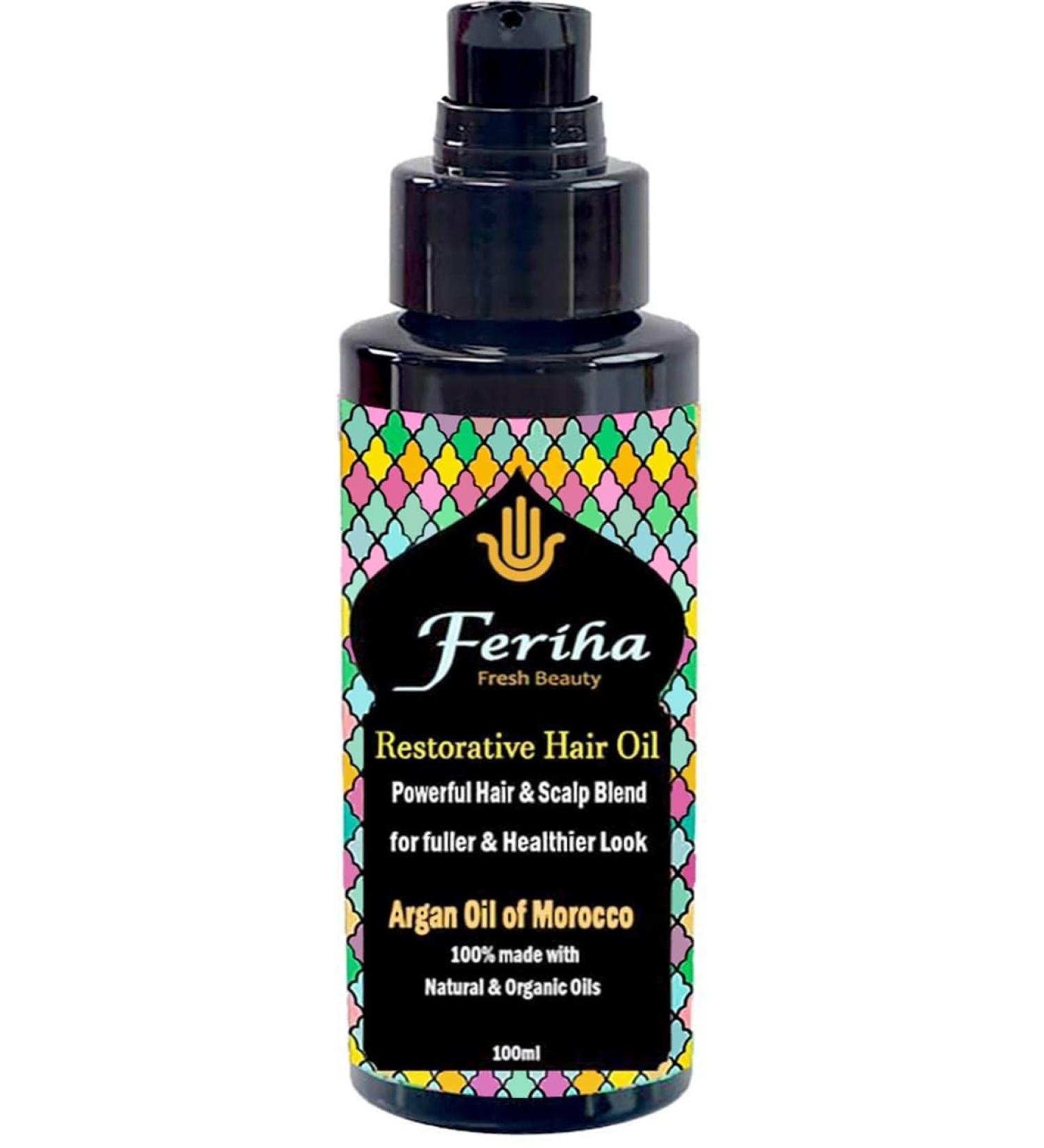 Restorative Hair Oil with Moroccan Argan Oil | Natural Shine Curl Definition Frizz Reduction | Thicker Fuller Manageable Hair - 3.38 Fl Oz - Buy Online on SooperMarket.com