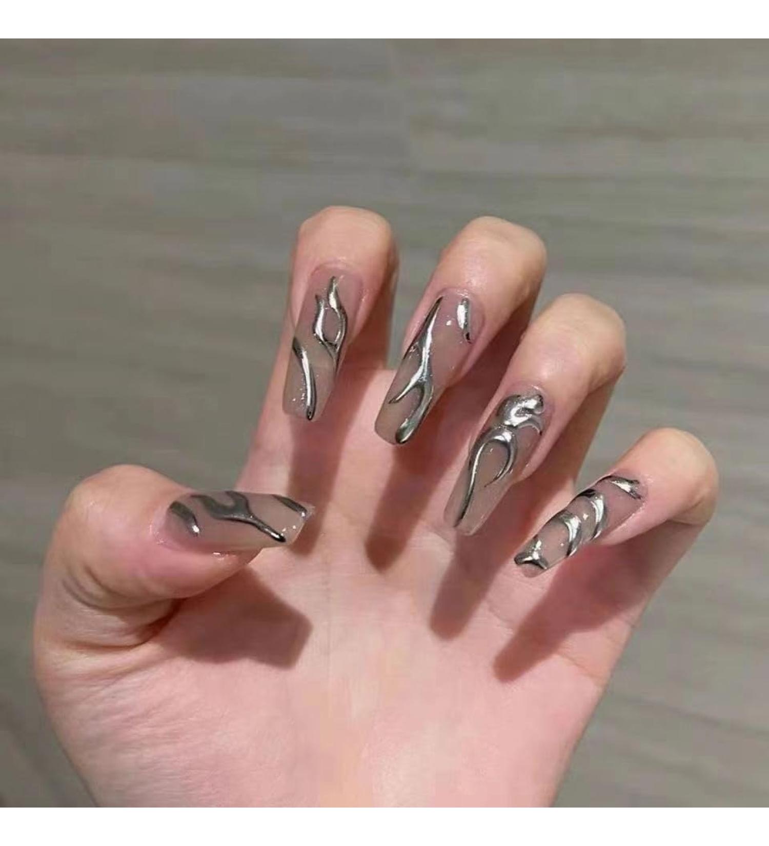 Temperament-enhancing manicure hand-wearing armor with black matte metal silver lines hand-wearing armor with simple European and American style.(S)