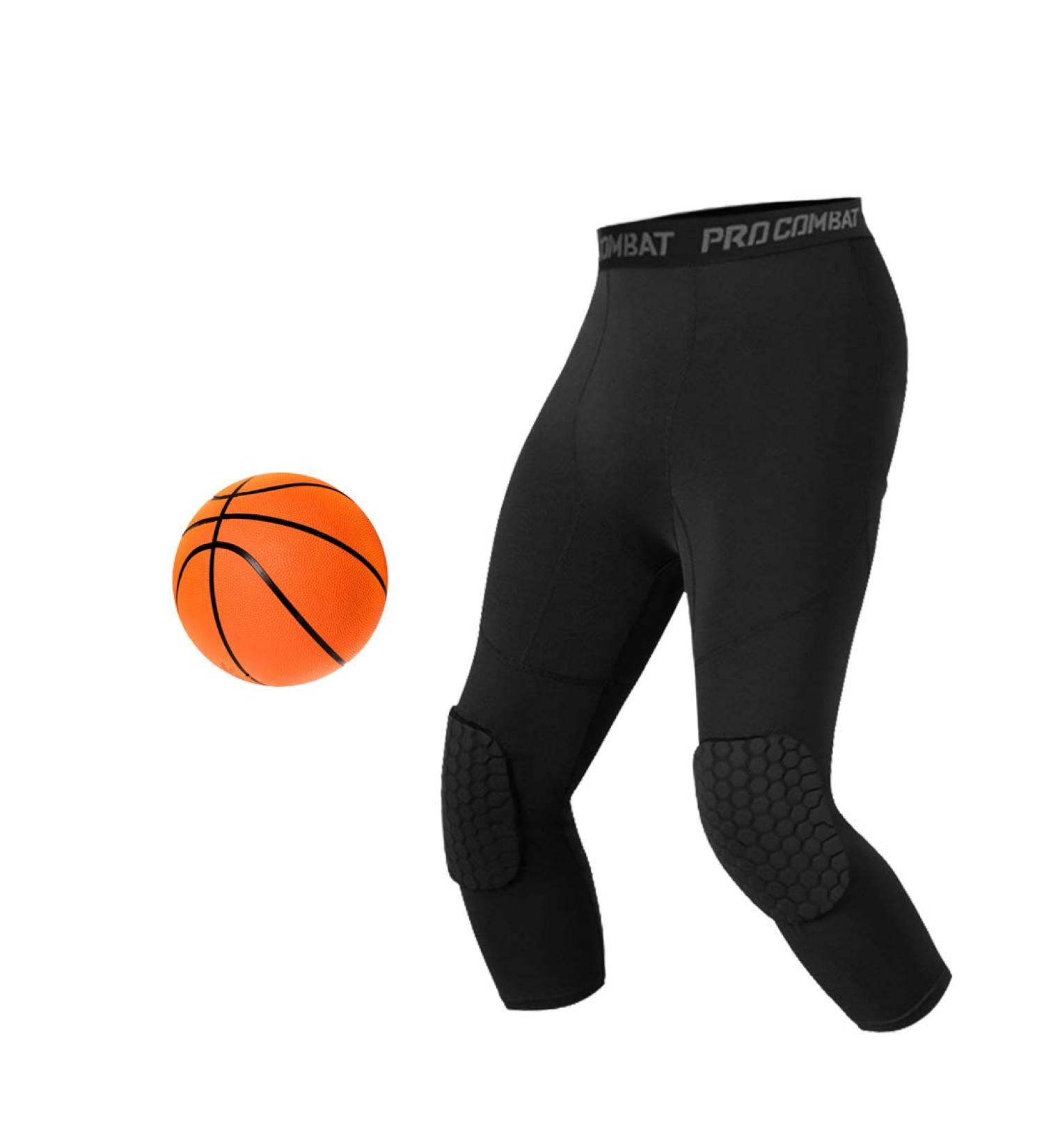 Unlimit Black Basketball Compression Pants with Knee Pads | 3/4 Capri Leggings - Medium - Buy Online on SooperMarket.com