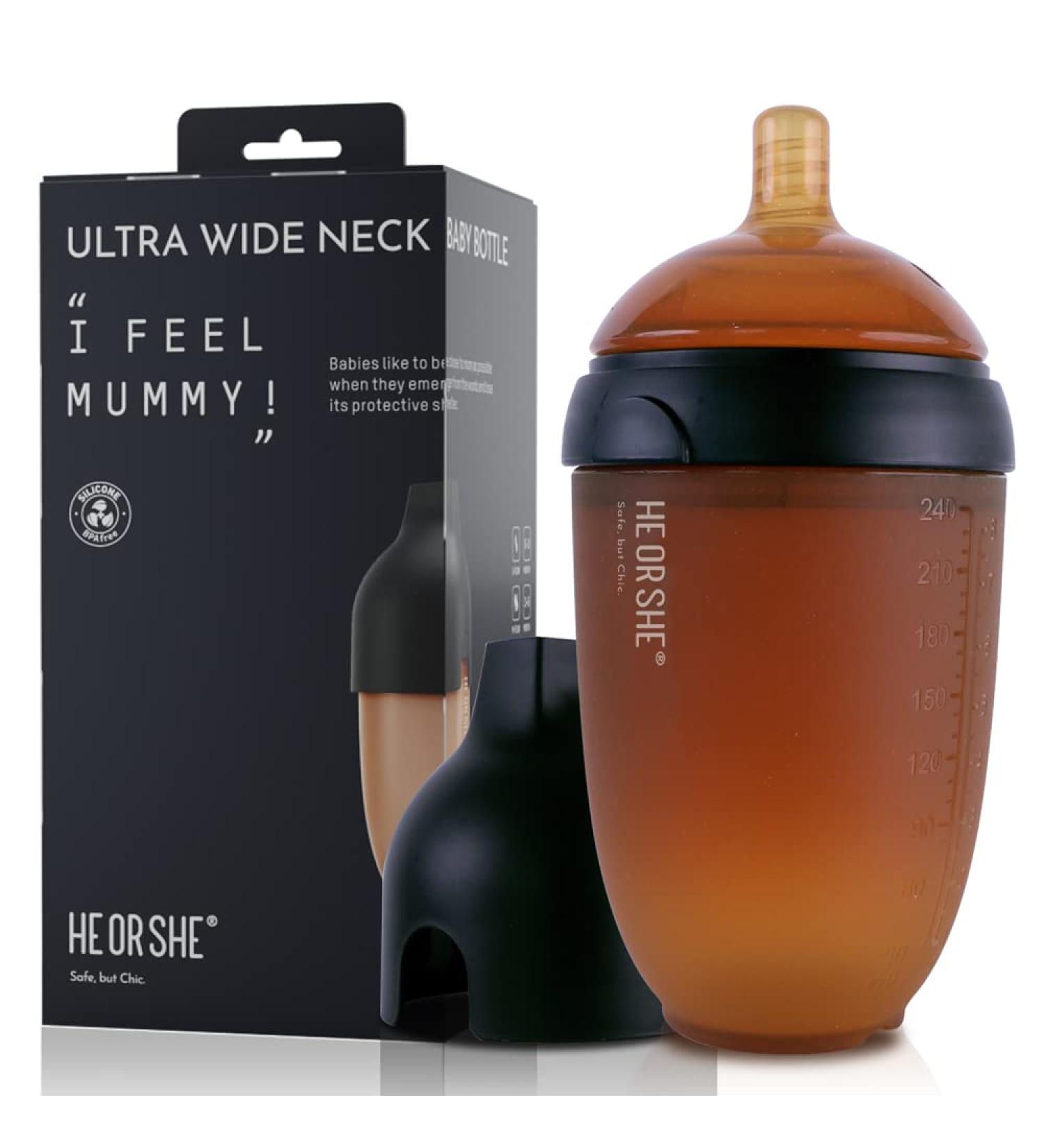 HEORSHE Silicone Baby Bottle Anti Colic, Black 8oz BPA-Free Milk Bottle with Dust Cover, Medium Flow for Newborns - Easy to Assemble and Clean - Buy Online on SooperMarket.com