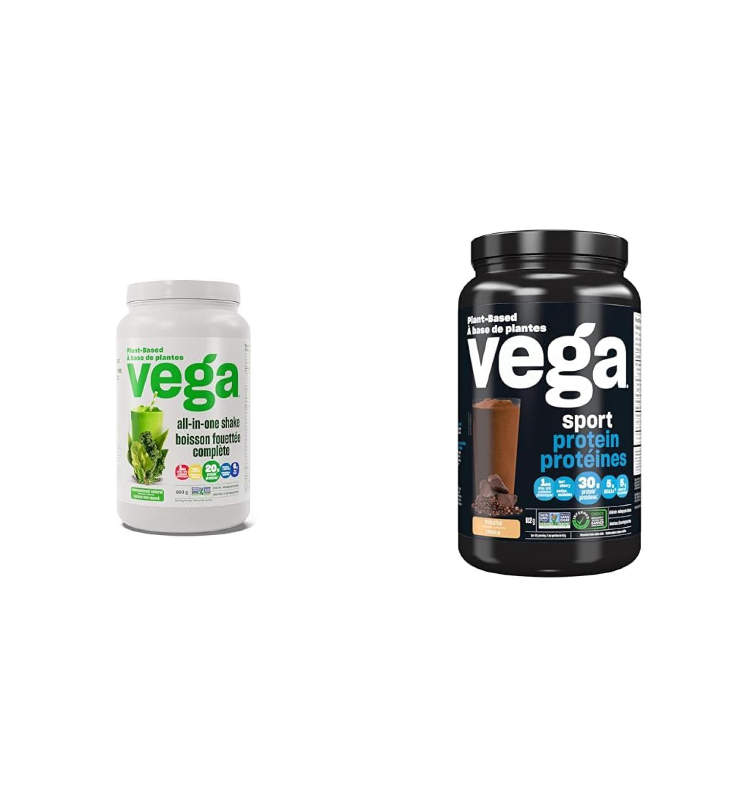 Vega All-in-One Vegan Protein Powder Natural Unsweetened & Sport Protein Vegan Protein Powder Mocha (19 Servings) BCAAs - Buy Online on SooperMarket.com