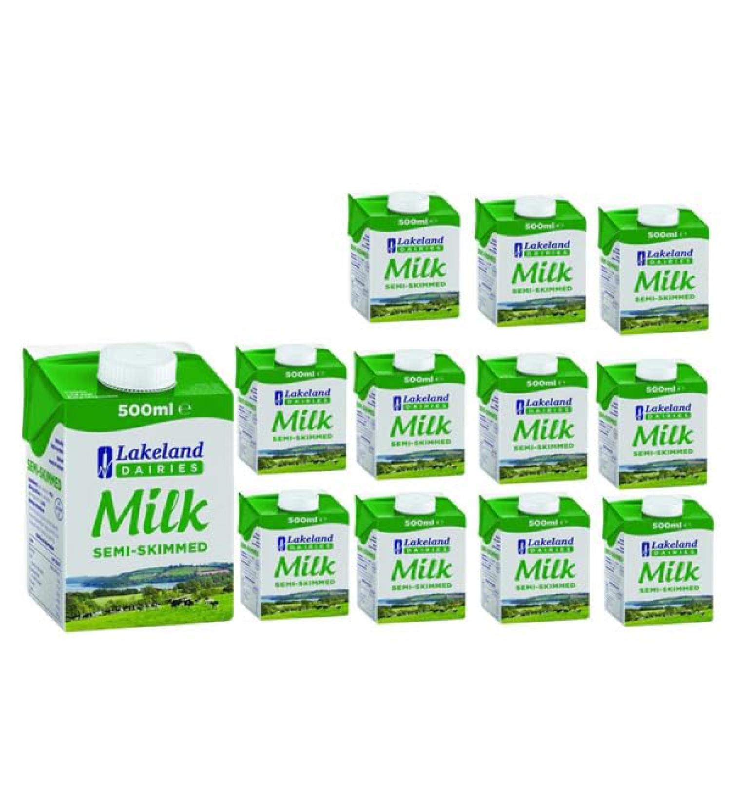 Lakeland Dairies Semi-Skimmed Milk | 12 Pack of 500ml | Long Life | Delicious & High in Protein - Buy Online on SooperMarket.com