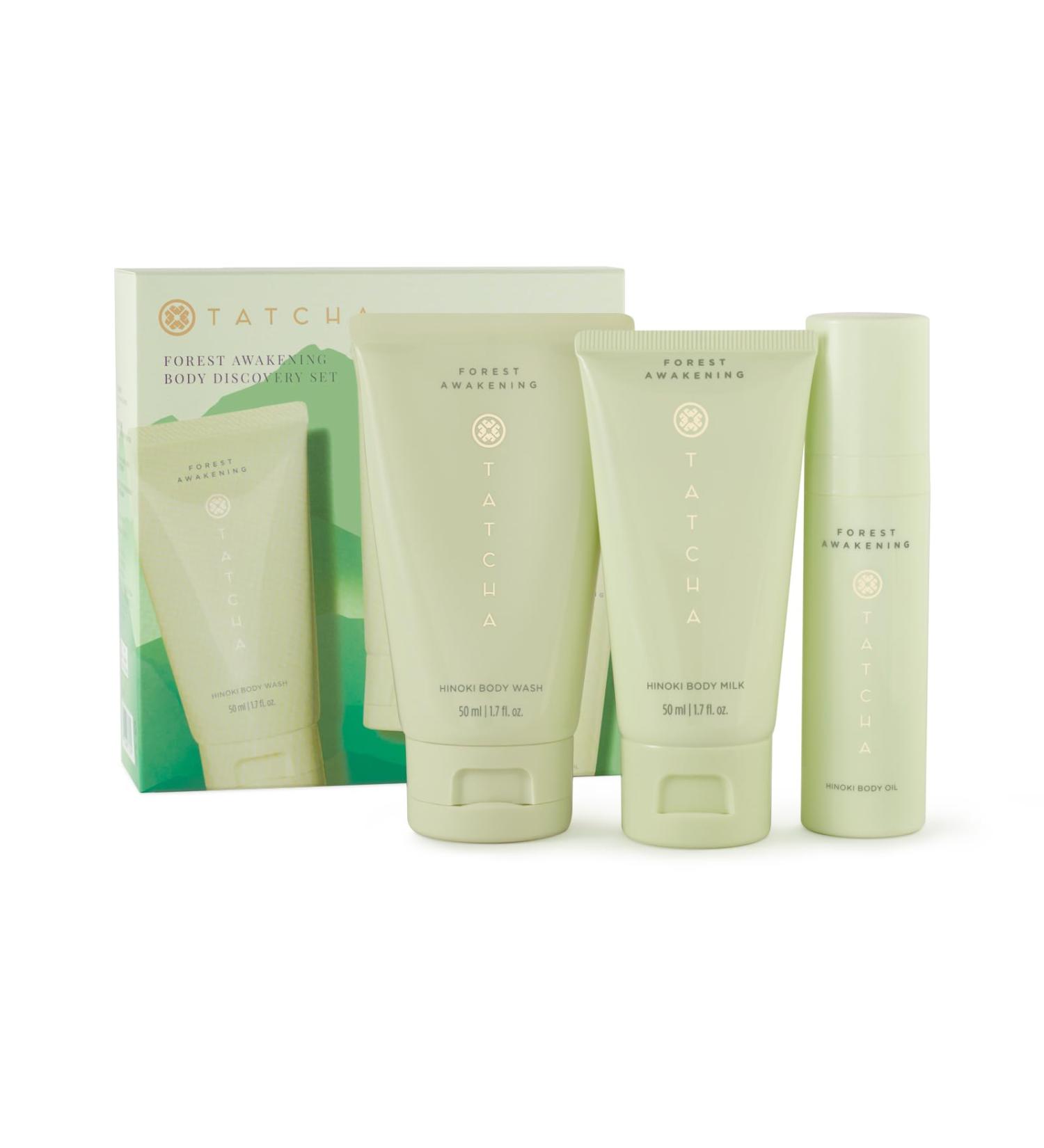 Tatcha Forest Awakening Body Discovery Set - Mini Hinoki Body Oil Body Milk & Exfoliating Wash | $71 Value - Shop Internationally - Buy Online on SooperMarket.com