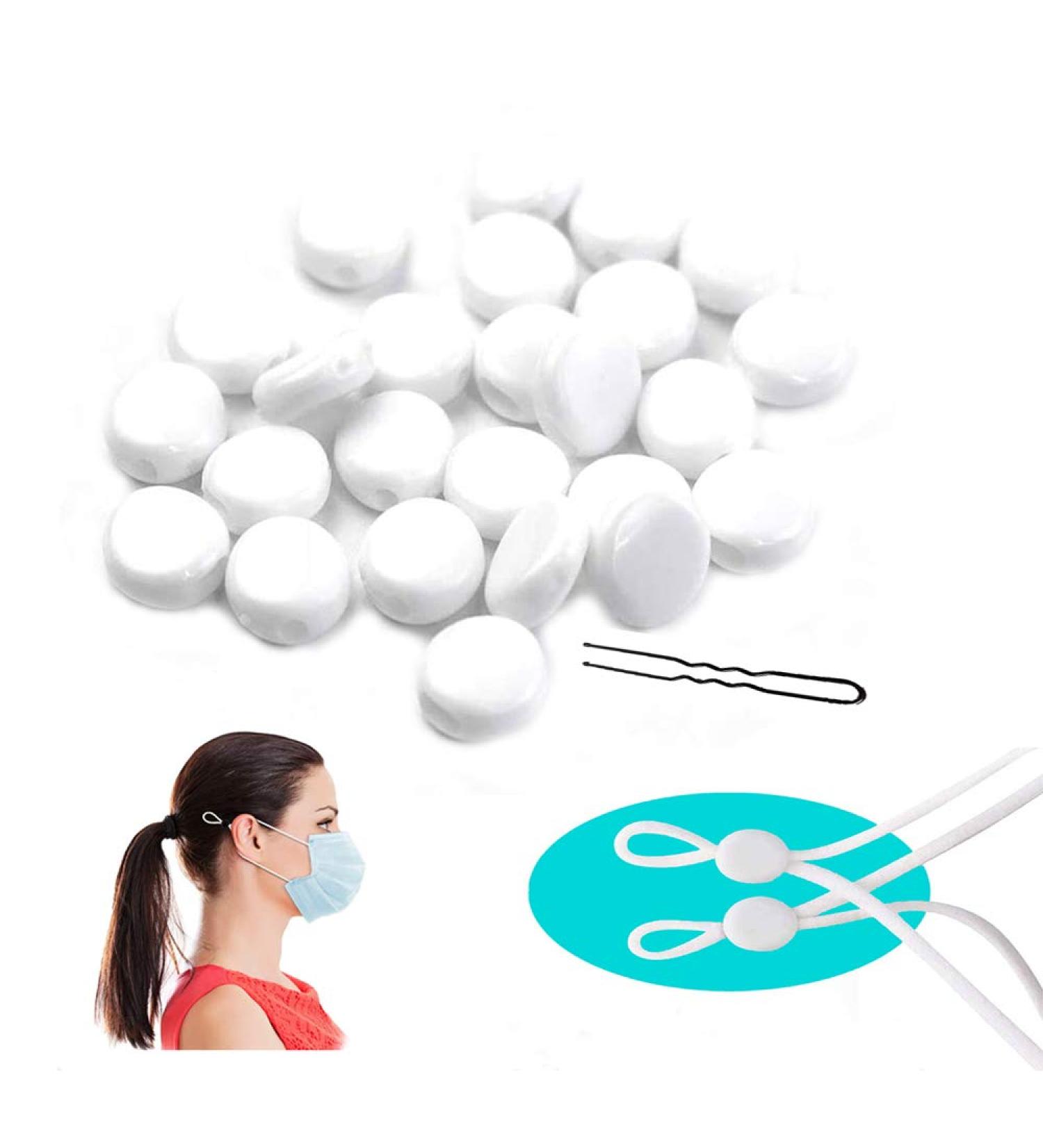 100 Pcs White Silicone Cord Locks for Masks - Adjustable Elastic Stopper for Drawstrings - Non-Slip Buckle for Adults and Kids - Buy Online on SooperMarket.com