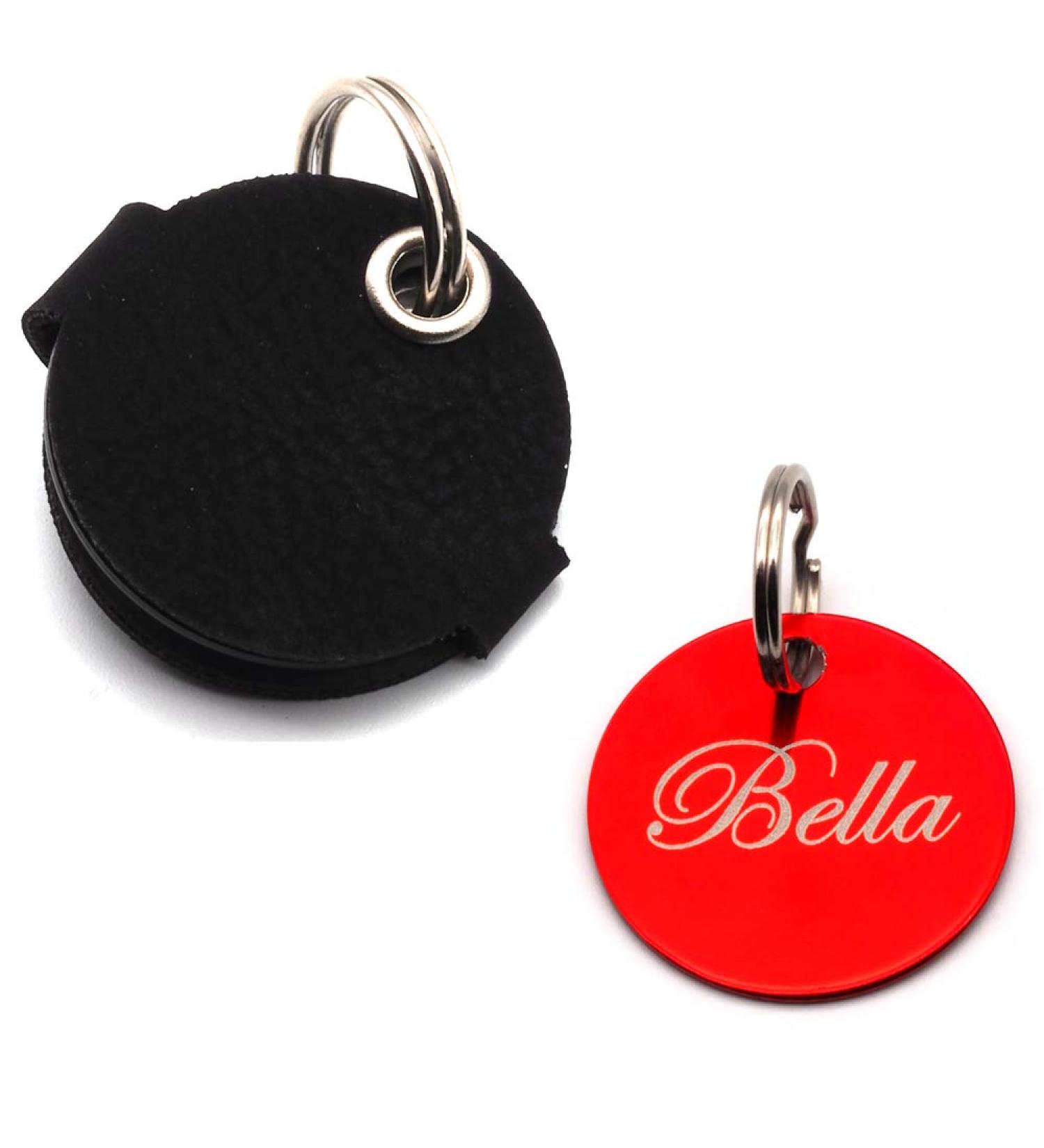 Custom Engraved Dog Tags - Push Button | Synthetic Leather | Blue Black Red Yellow | 30mm | Perfect for Control Branding - Buy Online on SooperMarket.com