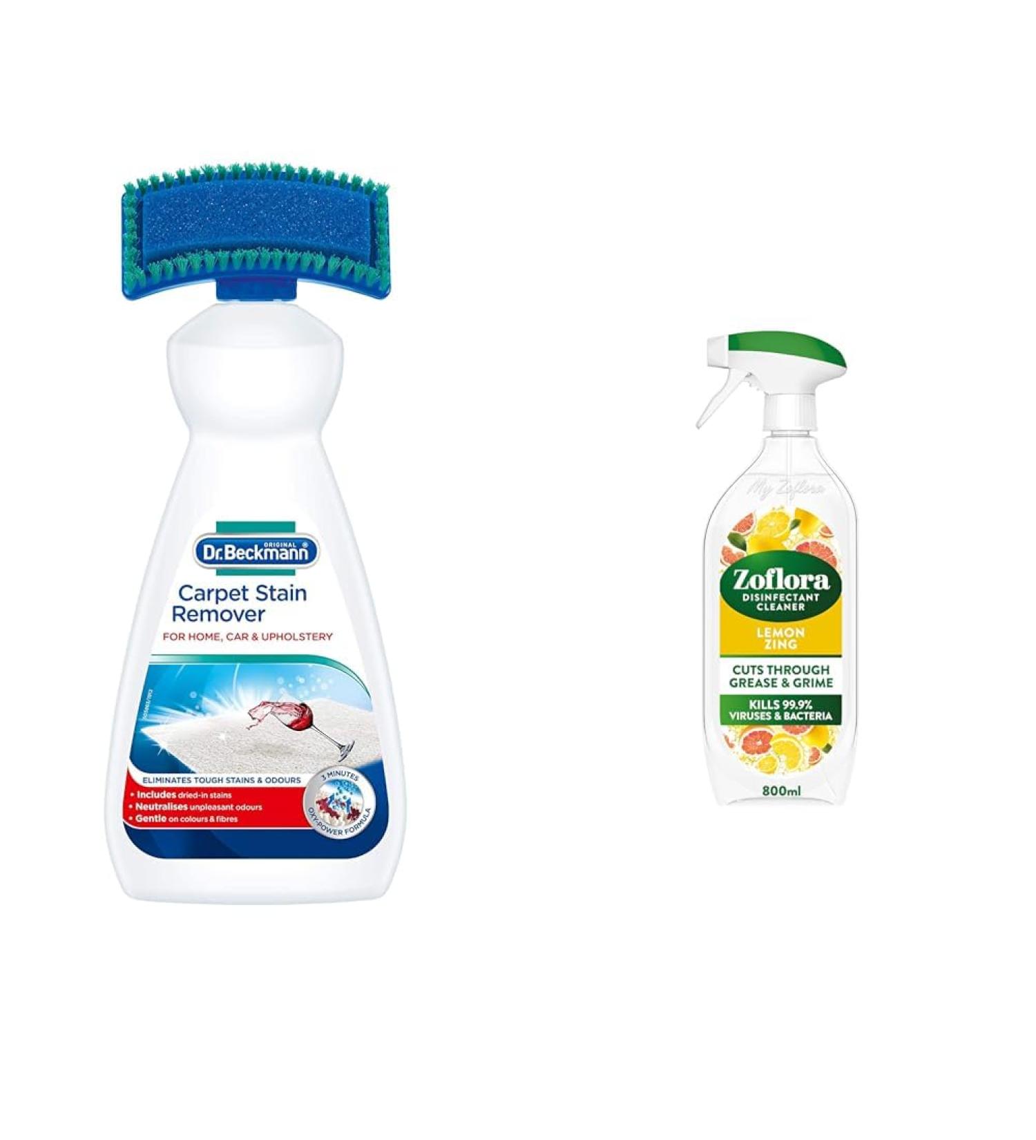 Dr. Beckmann Carpet Stain Remover | Removes New and Dried-in Stains | Includes Applicator Brush & Zoflora Lemon Zing Multipurpose Disinfectant Cleaner 800ml (Pack of 1) - Buy Online on SooperMarket.com