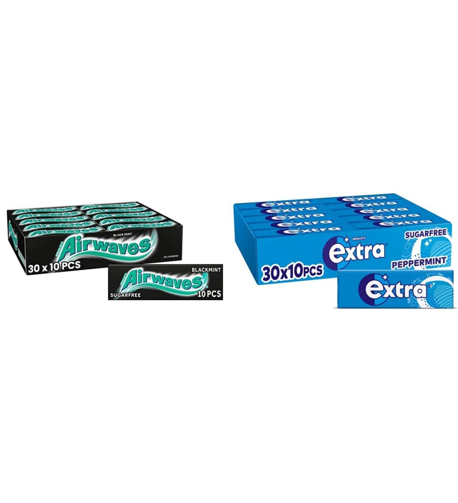 Airwaves Chewing Gum Sugar free Black Mint Menthol 30 Packs of 10 Pieces & Extra Chewing Gum Sugar Free Peppermint Flavour Chewing Gum Bulk 30 Packs of 10 Pieces + Chewing Gum Black Mint Menthol 14 g (Pack of 30) - Buy Online on SooperMarket.com