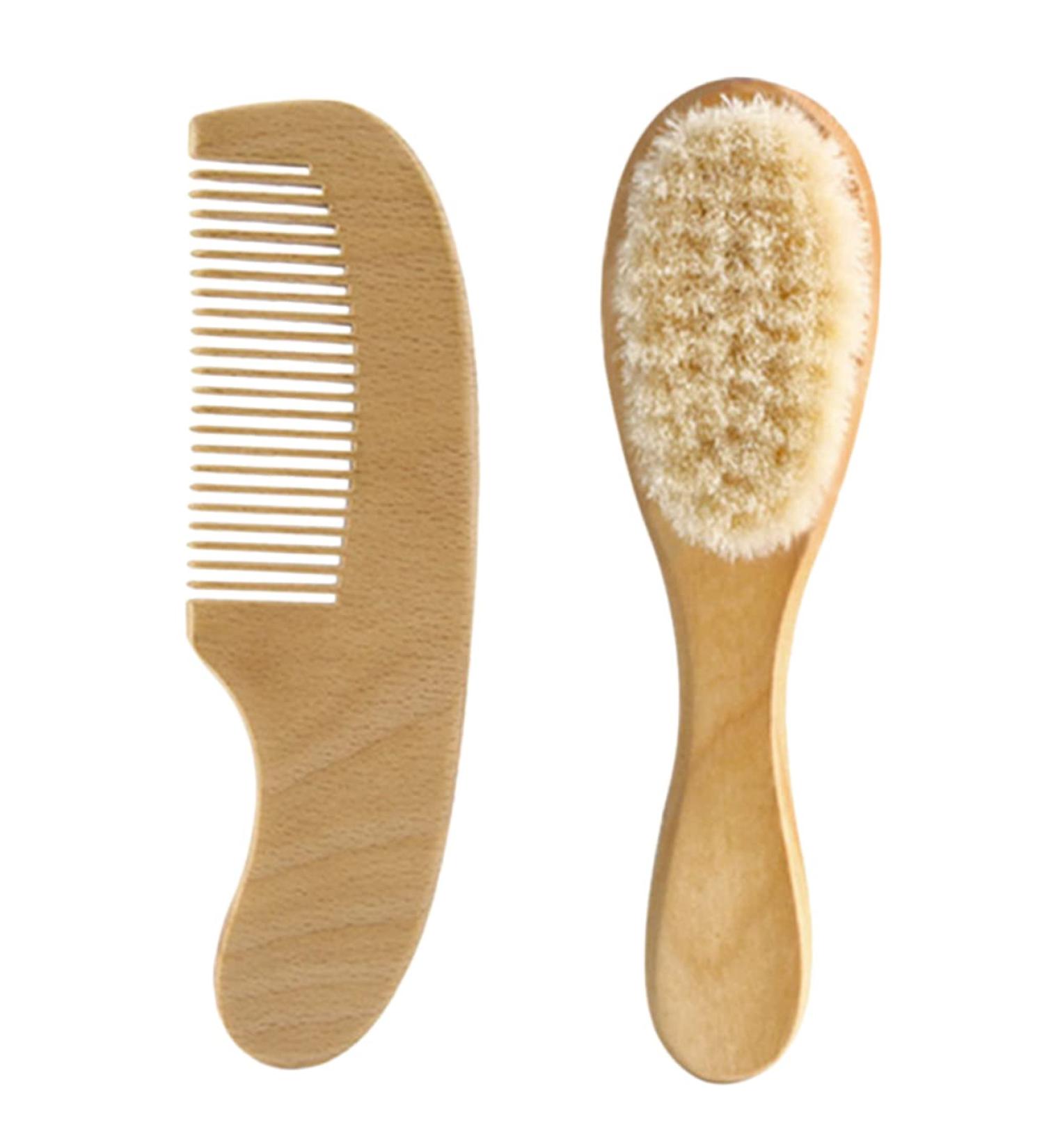 KOMBIUDA Baby Hair Brush Set - Soft Wooden Brush and Comb for Newborns and Infants - Perfect Baby Care Kit for Scalp Massage and Gifting - Buy Online on SooperMarket.com