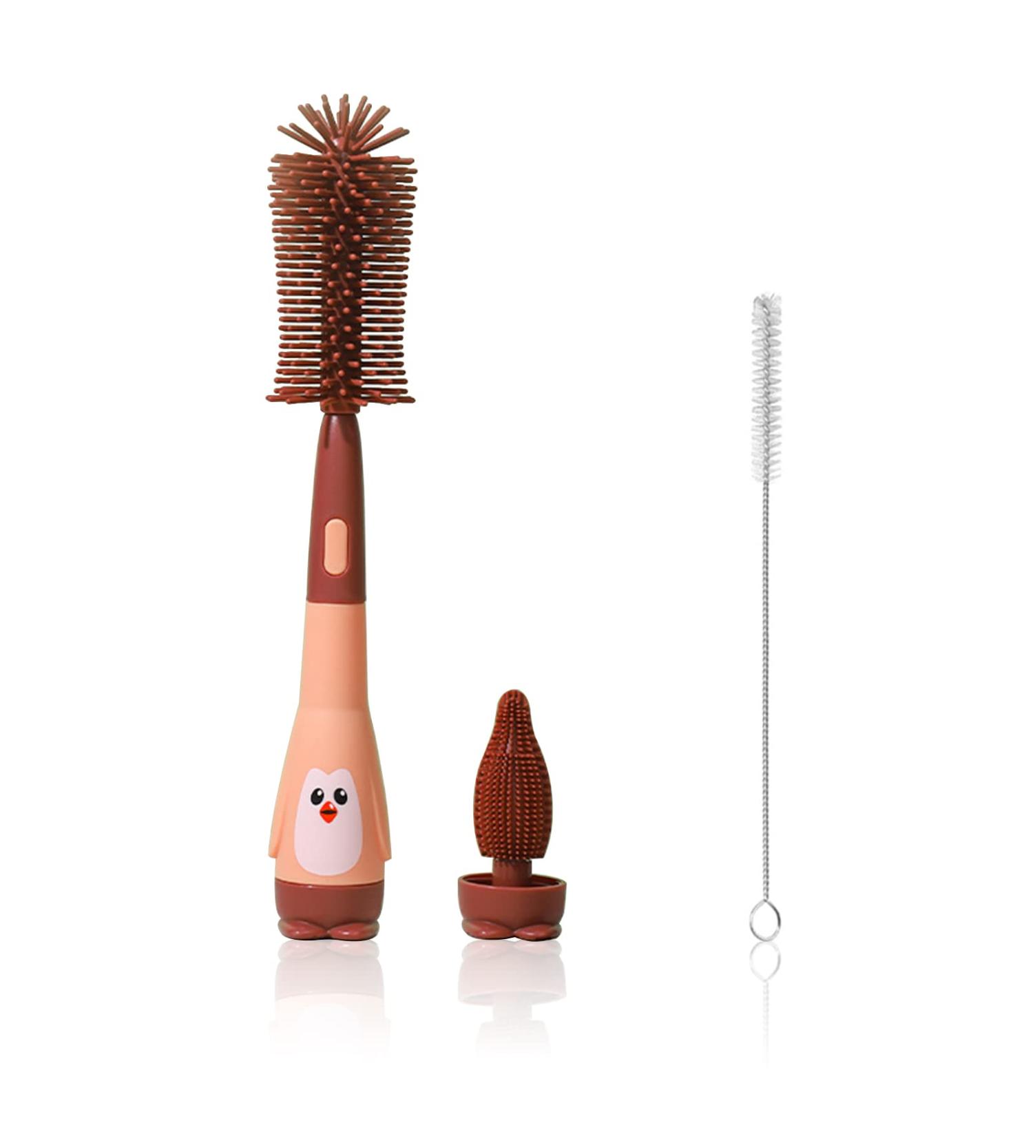 LVJKES 3-in-1 Bottle Brush Set - Baby Silicone Cleaning Tools for Bottles Straws & Pacifiers - Red Penguin Design - Buy Online on SooperMarket.com