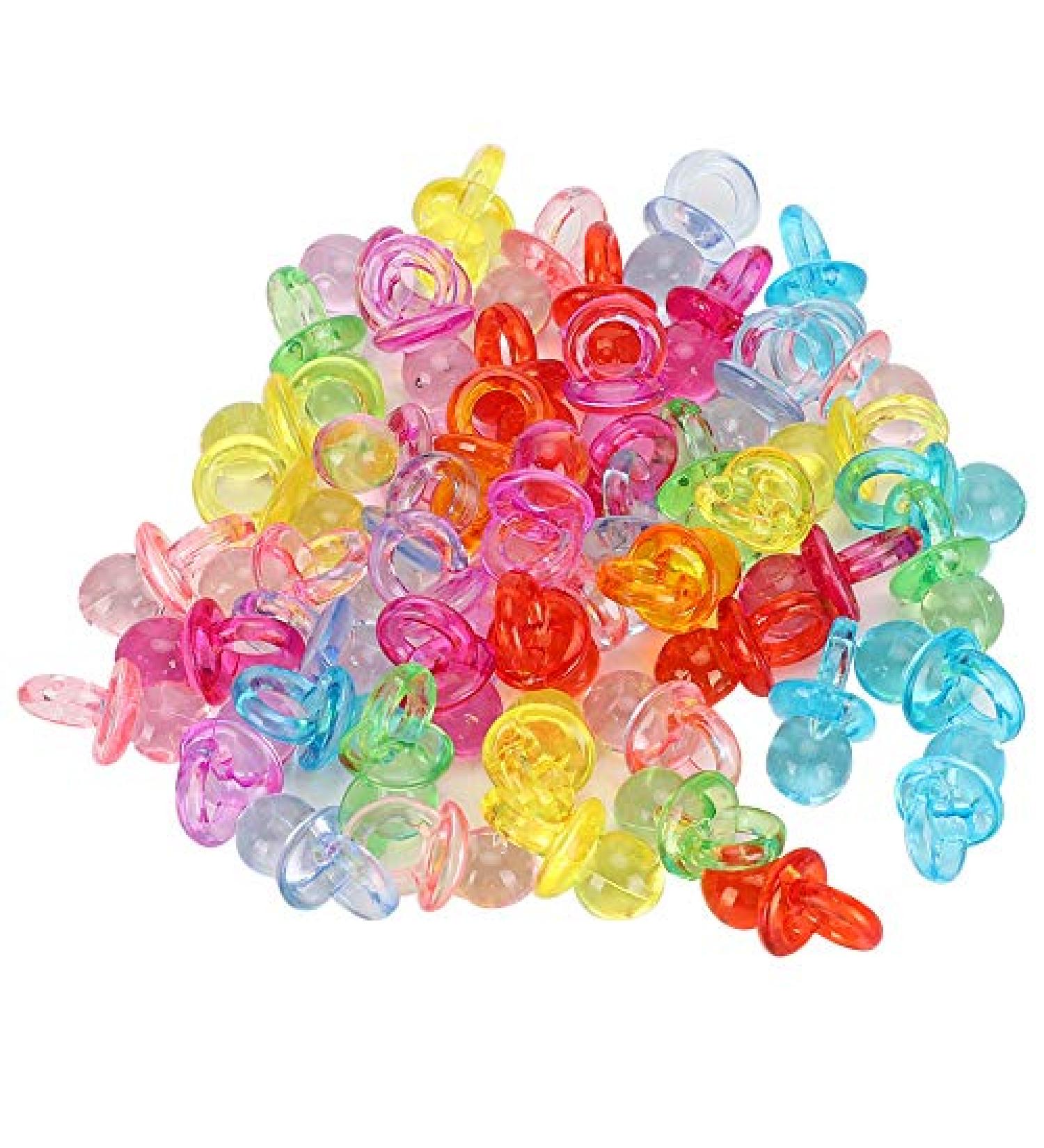 Mini Acrylic Baby Pacifiers - 100 Pcs Birthday Party Decorations & Baby Baptism Favors - Colorful Transparent Mix - Buy Online on SooperMarket.com