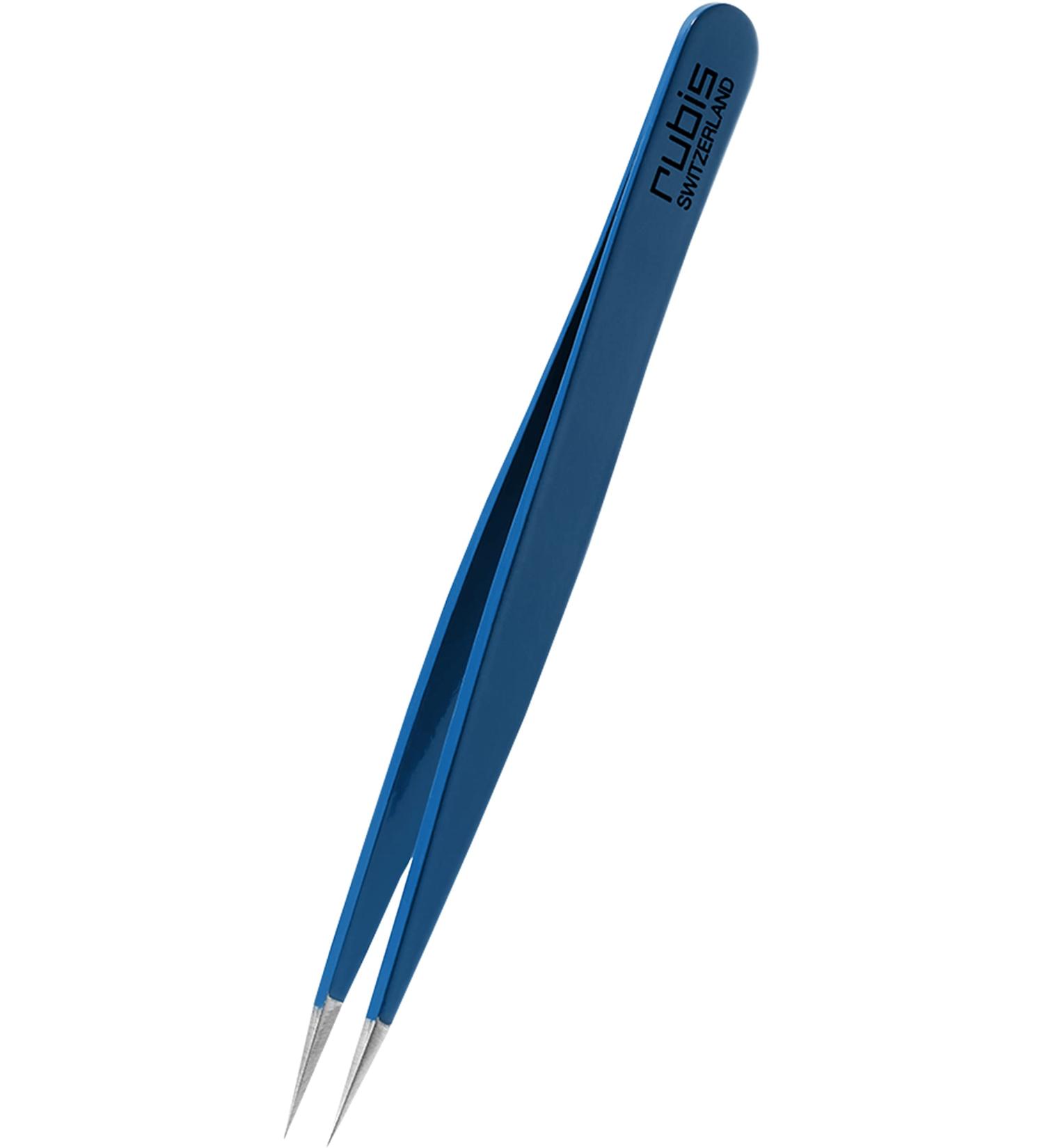 Rubis Pointed Tweezers for Splinters & Ingrown Hairs - Blue | Premium Swiss Quality - Buy Online on SooperMarket.com