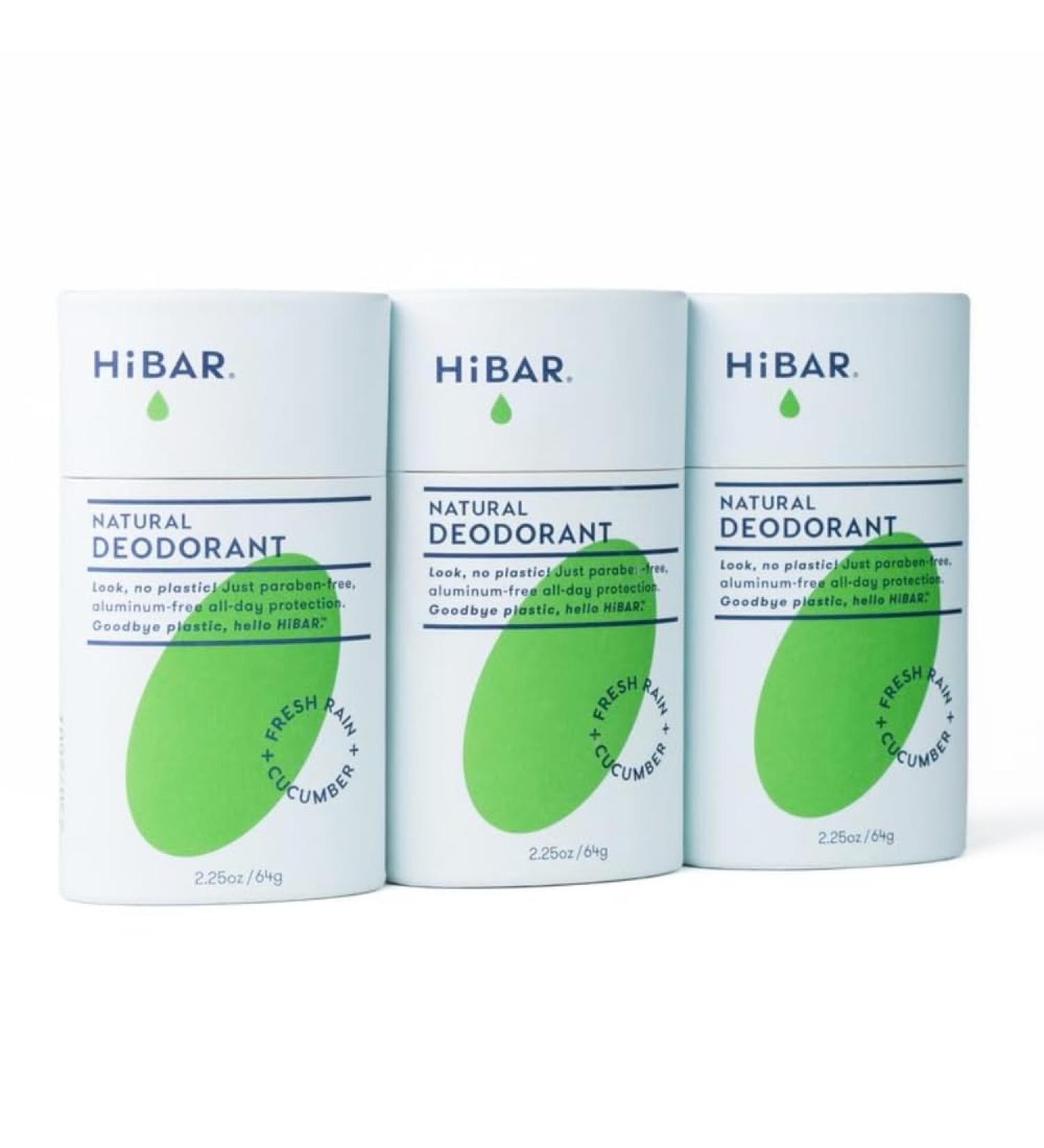 HiBAR - Fresh Rain & Cucumber Plastic Free Deodorant - Natural Deodorant - All-Day Protection - With Sunflower Seed Wax Rice Bran & Shea Butter - Plastic Paraben & Aluminum-Free - Vegan - 3 Pack 3-Pack Fresh Rain & Cucumber - Buy Online on SooperMarket.com