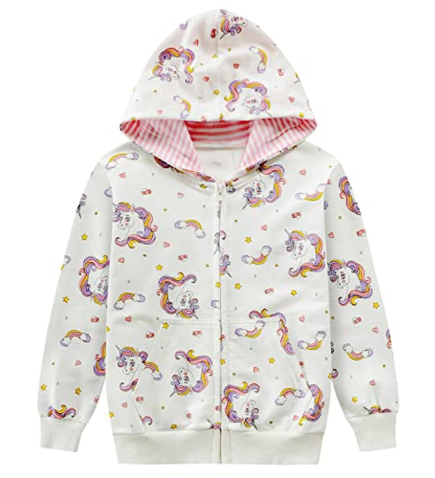 Baby Girl Unicorn Zip-up Hoodie Sweatshirt - White - 5-6 Years - Buy Online on SooperMarket.com