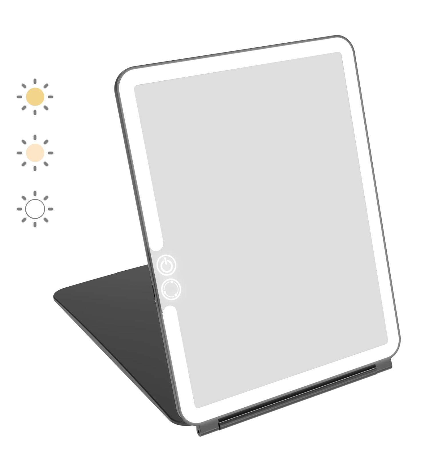 WEILY W137 Folding Travel Mirror | 72 LED Lights | 3 Light Modes | Touch Screen Dimming | USB Rechargeable | Ultra Thin Portable Vanity Mirror | Makeup Mirror Gift for Women (Black) - Buy Online on SooperMarket.com