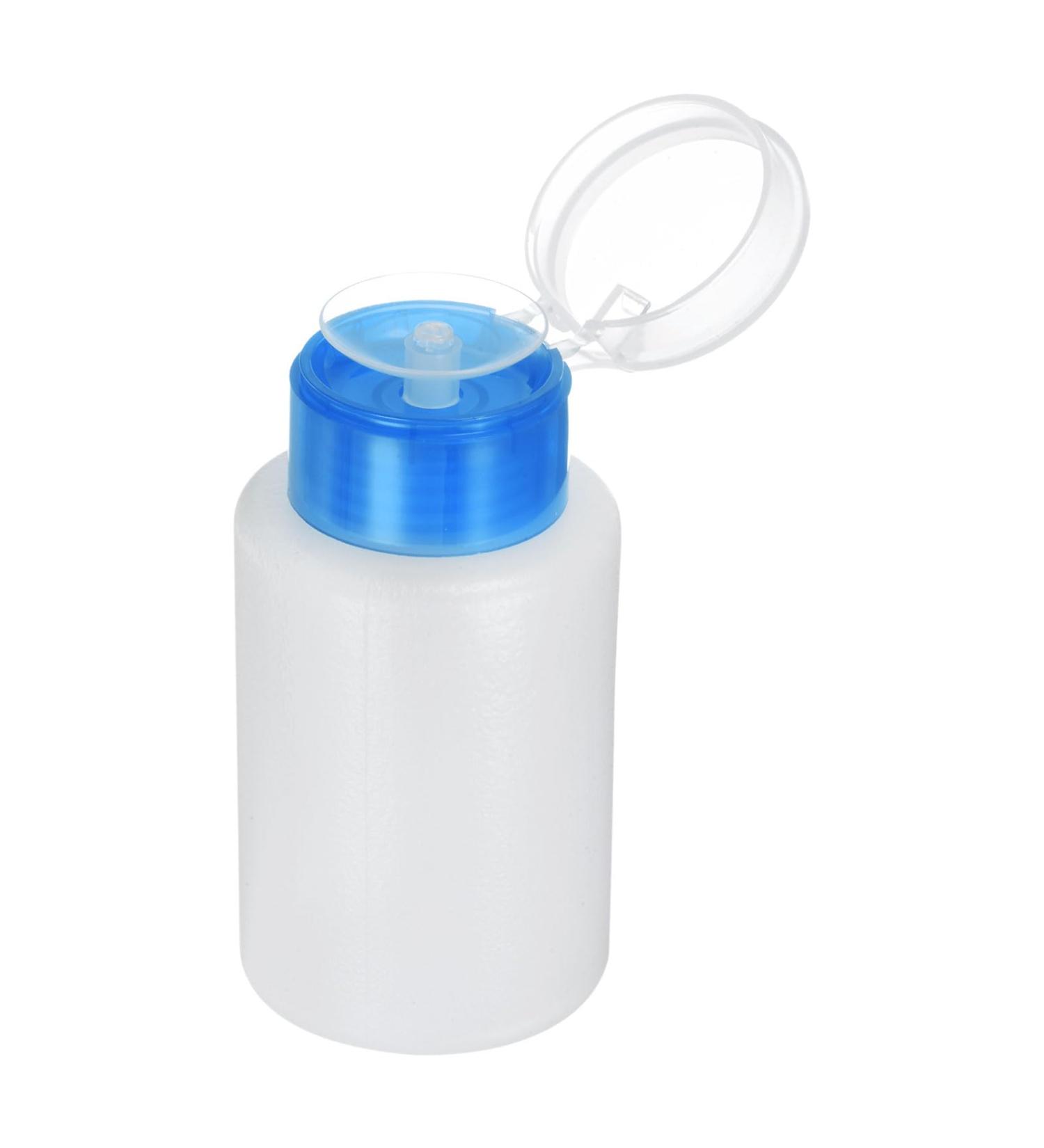 sourcing map Solvent Alcohol Dispensers 180ml(6.1oz) Straight Push Down Liquid Dispenser Pump with Sealing Stainless Steel Lid for Acetone Cleanser Polish Remover Blue Straight Blue - Buy Online on SooperMarket.com