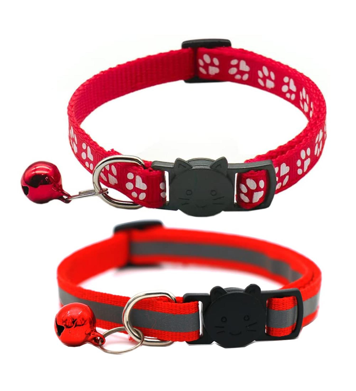 Hepplly 2-Pack Cat Collars Quick Release Reflective Kitten Collar with Bell (Red)