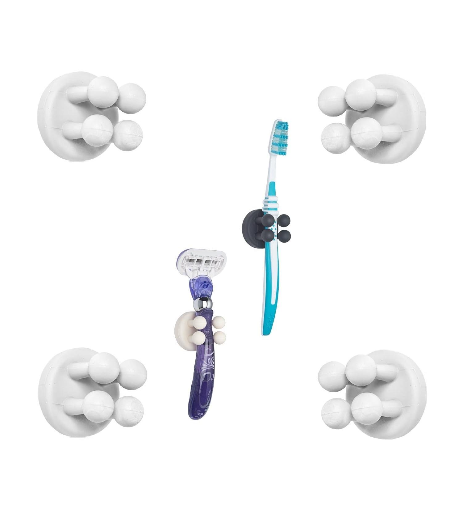 Tecbull Funny Hooks Toothbrush & Razor Holder - No Drill Self-Adhesive 8-Pack (4 White 4 Gray) - Durable & Convenient Bathroom Organizer - Buy Online on SooperMarket.com
