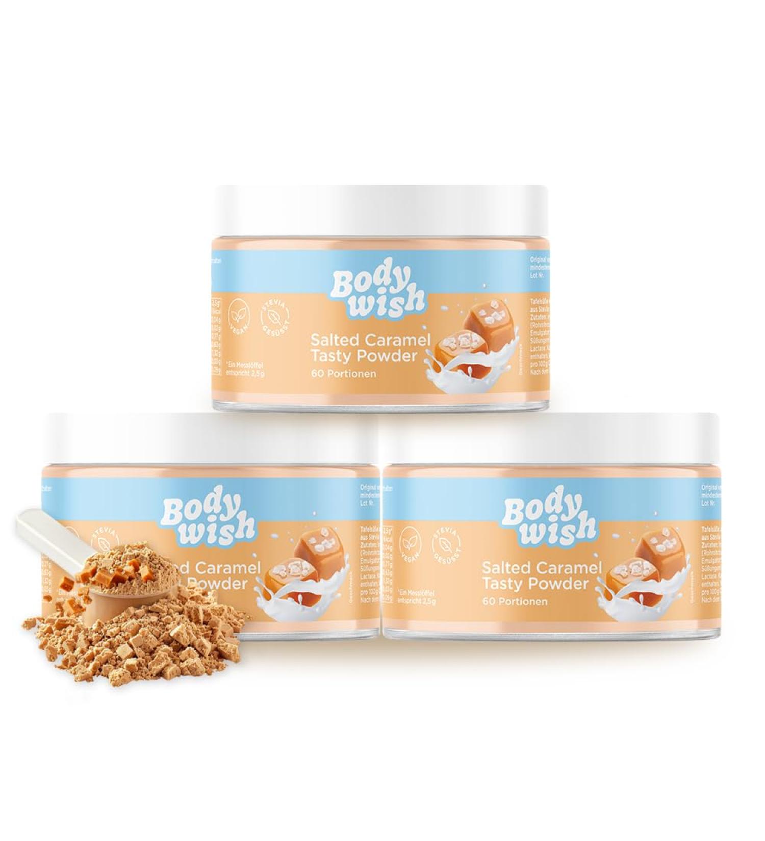 Bodywish Salted Caramel Tasty Powder - Low-Calorie Sugar Substitute | 3 x 150g Natural Flavor - Buy Online on SooperMarket.com