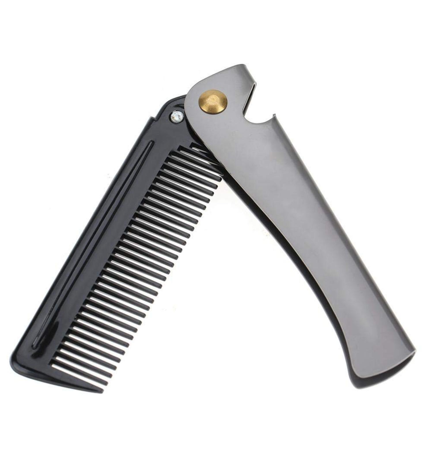 Folding Stainless Steel Beard Comb with Round Teeth - Pocket Size for Household, Barber & Salon Use (2#) - Buy Online on SooperMarket.com