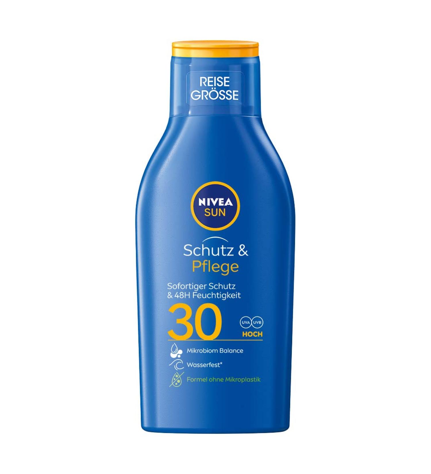 Nivea Sun Protection & Care Sun Milk LSF 30 - Travel Size Sunscreen (100ml) | 48h Moisture & UVA/UVB Protection - Buy Online on SooperMarket.com